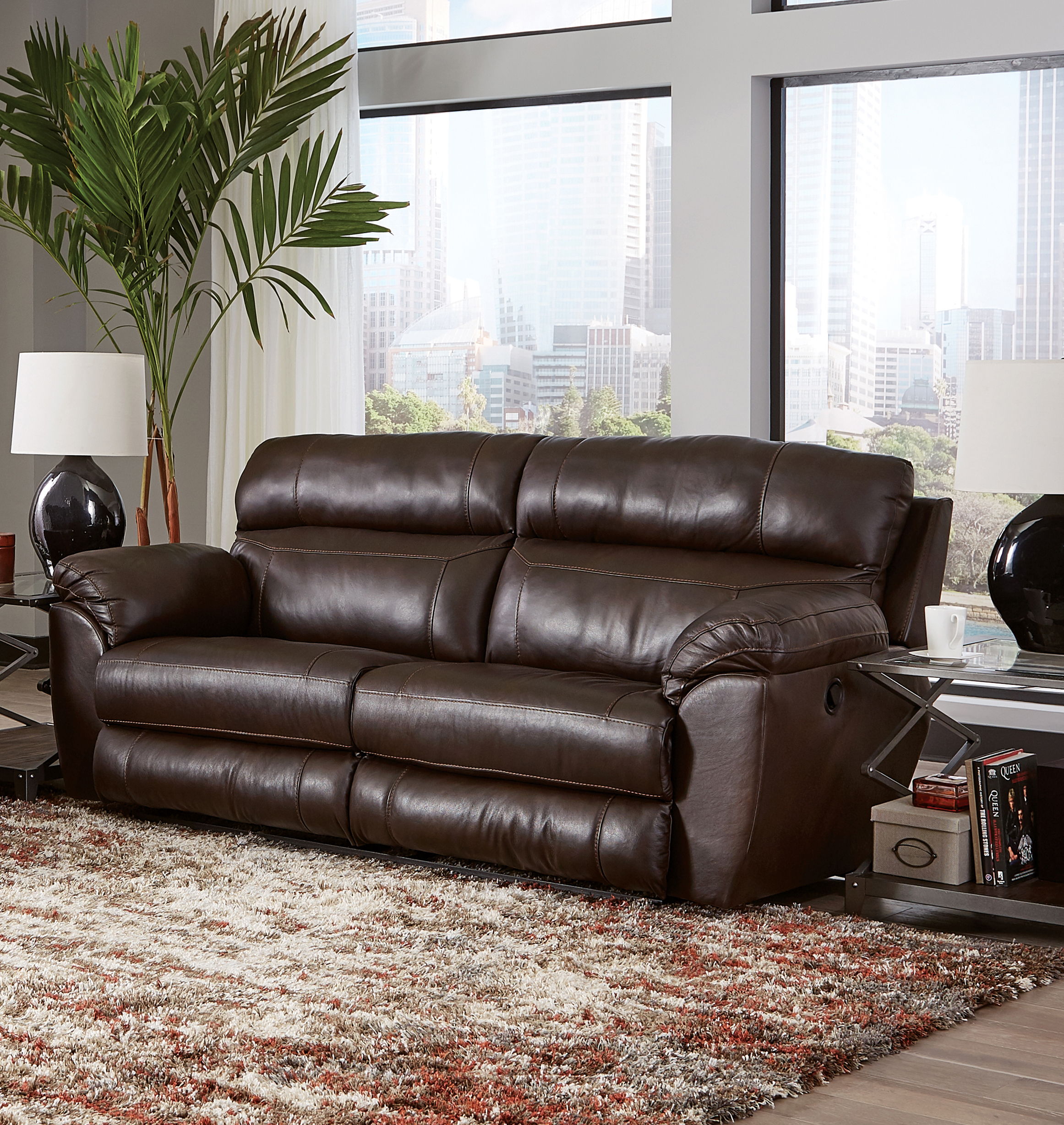 Costa - Top Grain Italian Leather Lay Flat Reclining Sofa - Chocolate