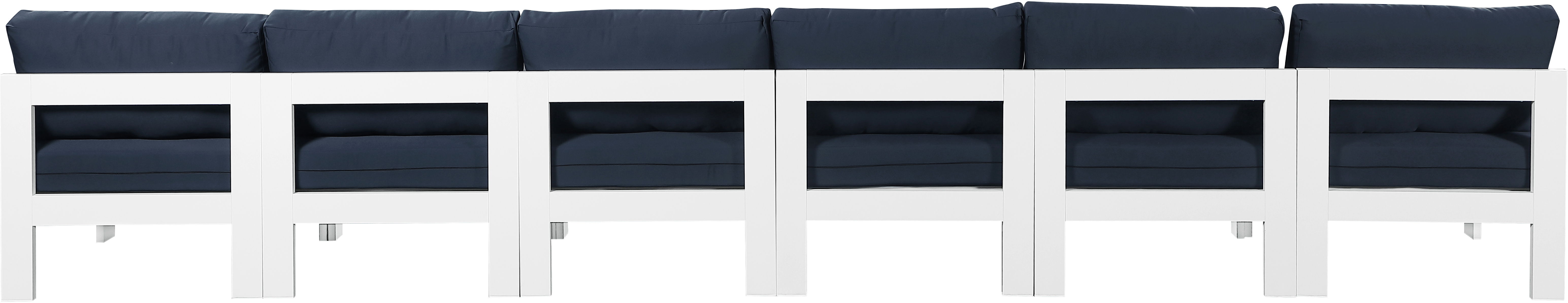 Nizuc - Outdoor Patio 6 Piece Armless Modular Sofa With White Frame - Navy