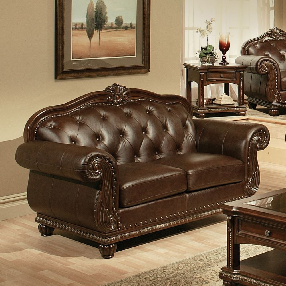 Anondale - Loveseat - Espresso Top Grain Leather Match & Cherry, dark brown
