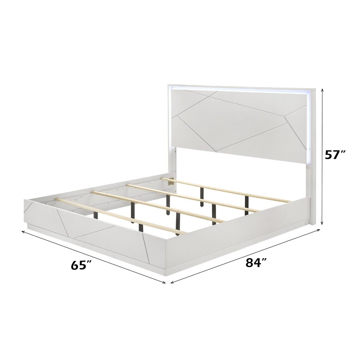 Esther - Queen Bed With LED - White / Silver, white, view 6
