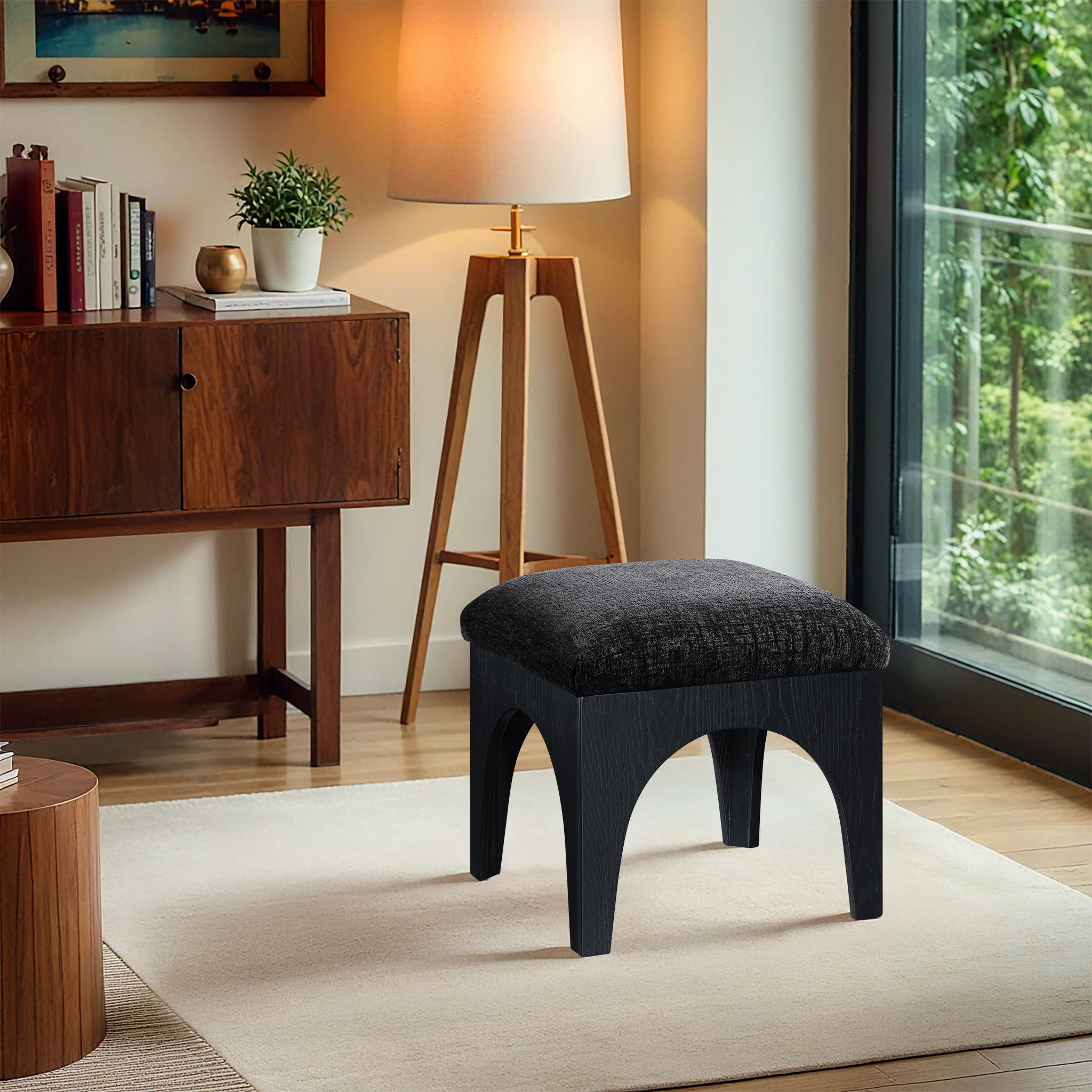 Lawson - Chenille Fabric Upholstered Ottoman - Black