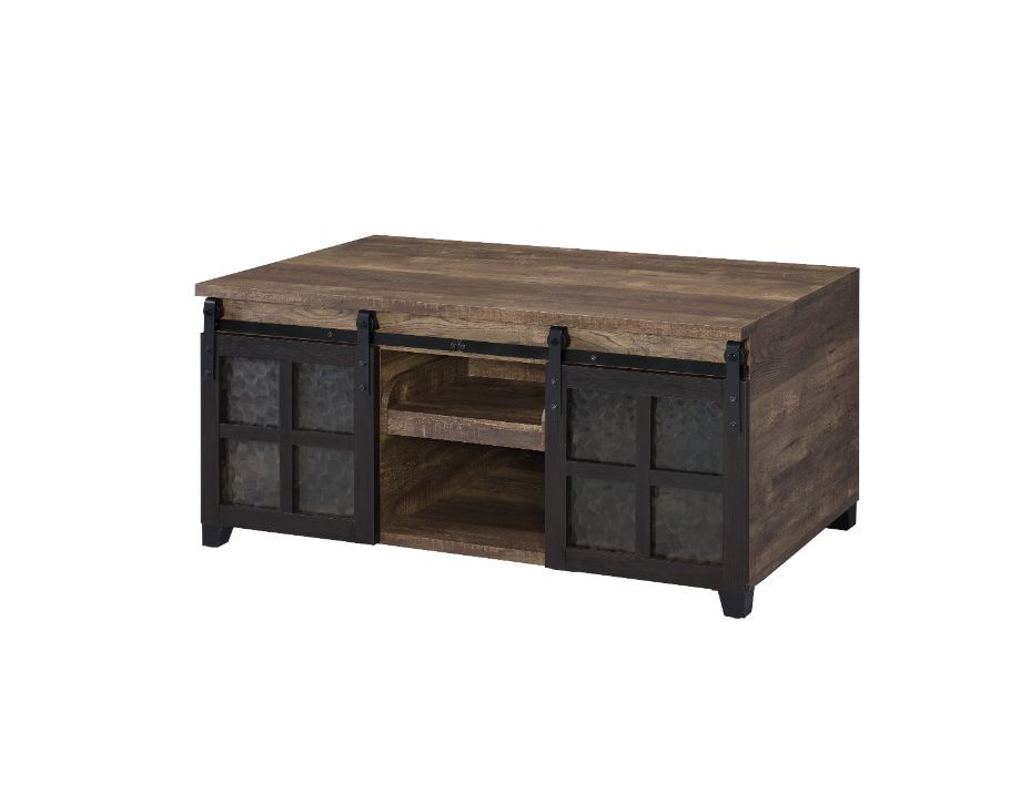 Nineel - Coffee Table - Obscure Glass, Rustic Oak & Black, light brown