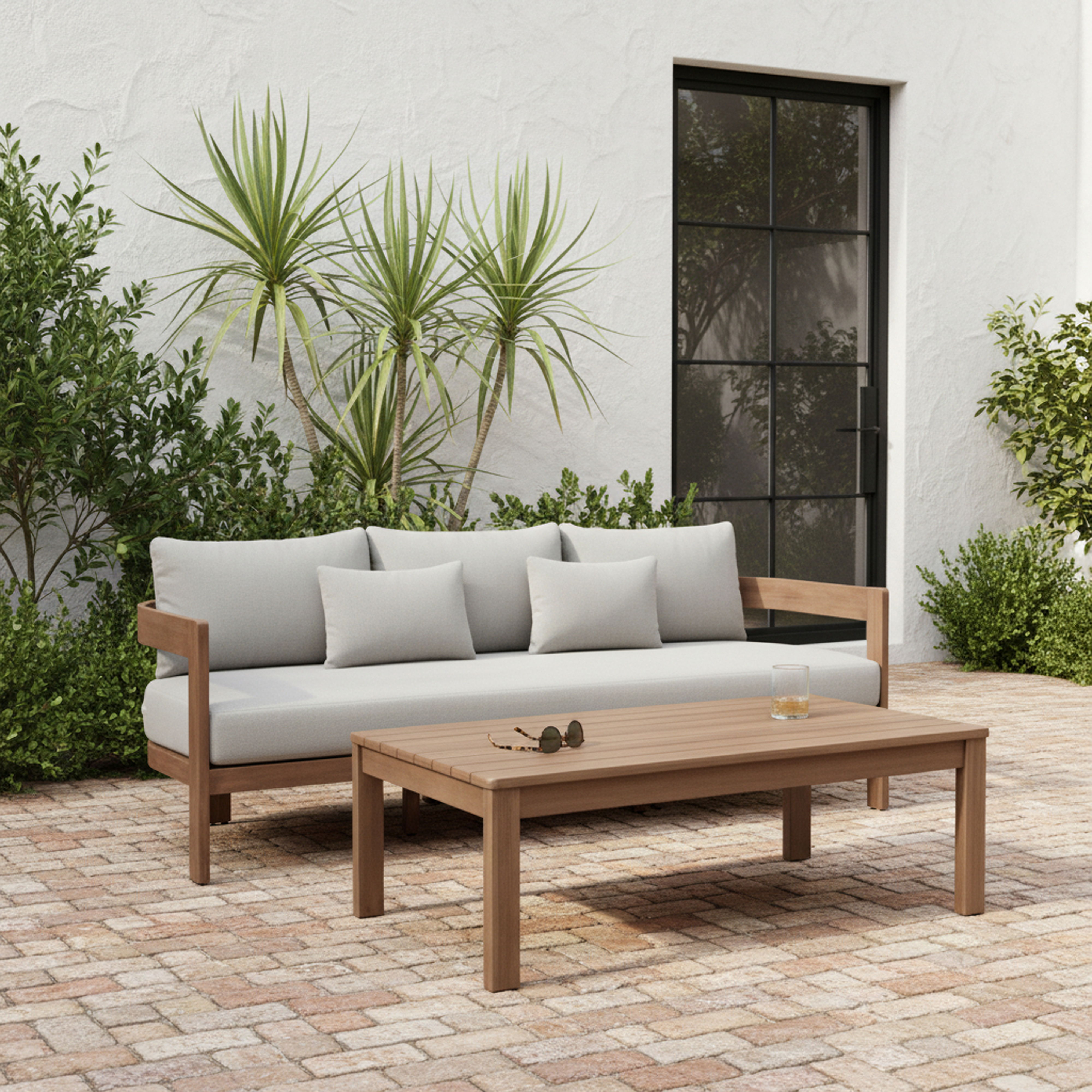 Newport - Water Resistant Fabric 86.75" Upholstered Outdoor Patio Sofa - Gray
