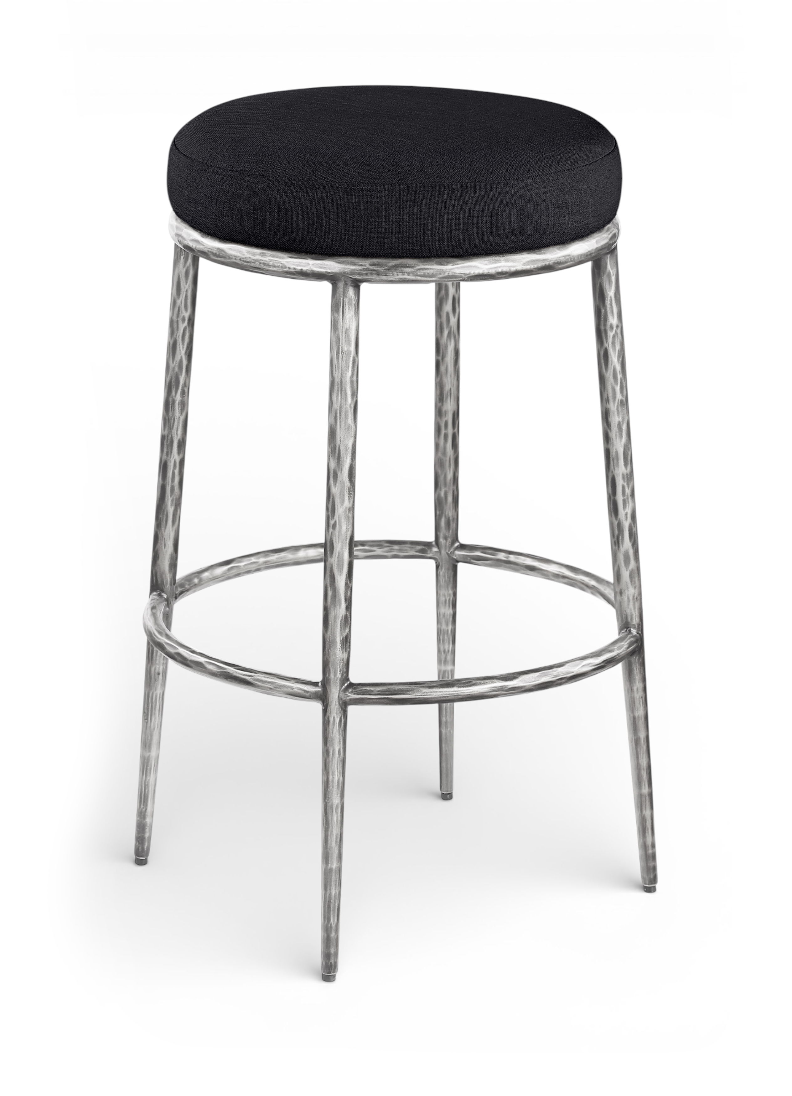 Ferro - Performance Fabric Upholstered Backless Bar Stool - Black / Antique Silver