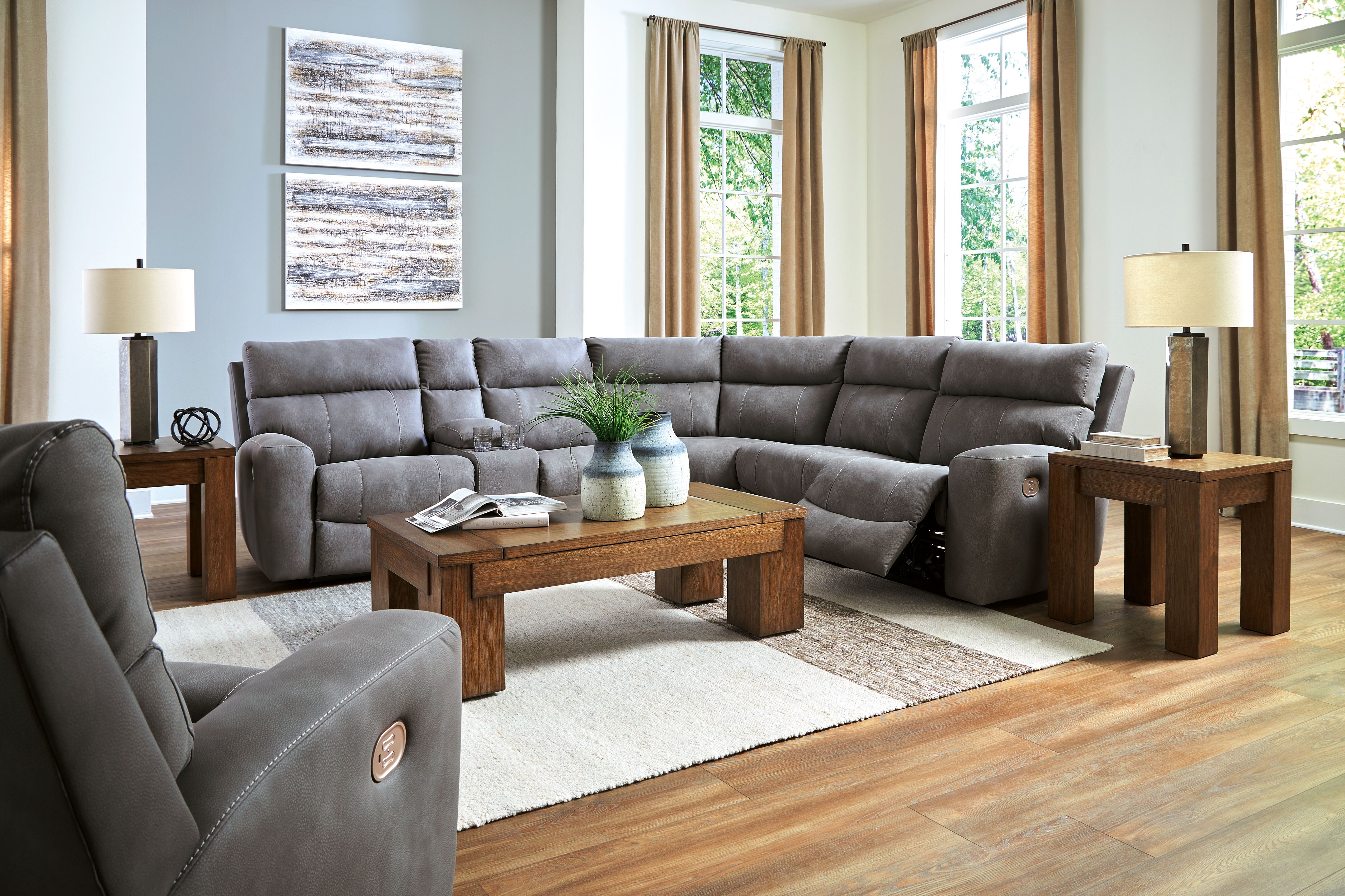 Ashley Next-Gen Durapella - Slate - 7 Pc. - 6-Piece Power Reclining Sectional, Power Recliner