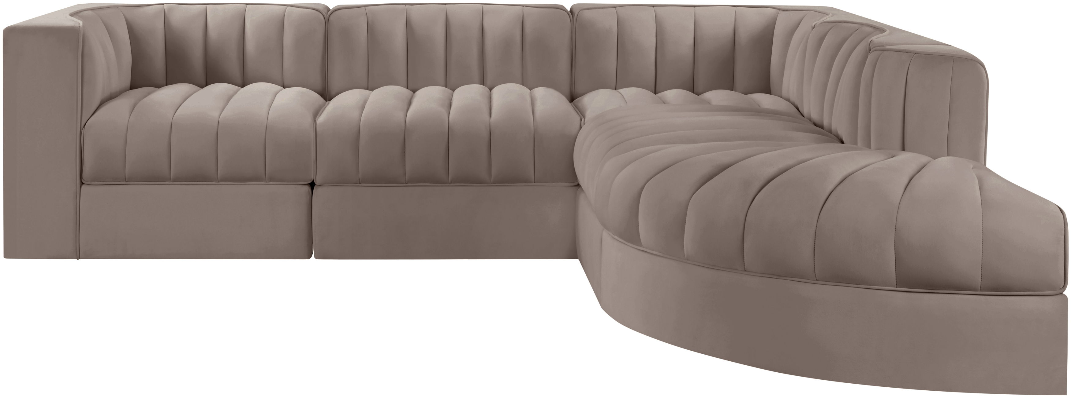Rummi - Velvet Performance Fabric Upholstered 5 Piece Modular Sectional - Taupe