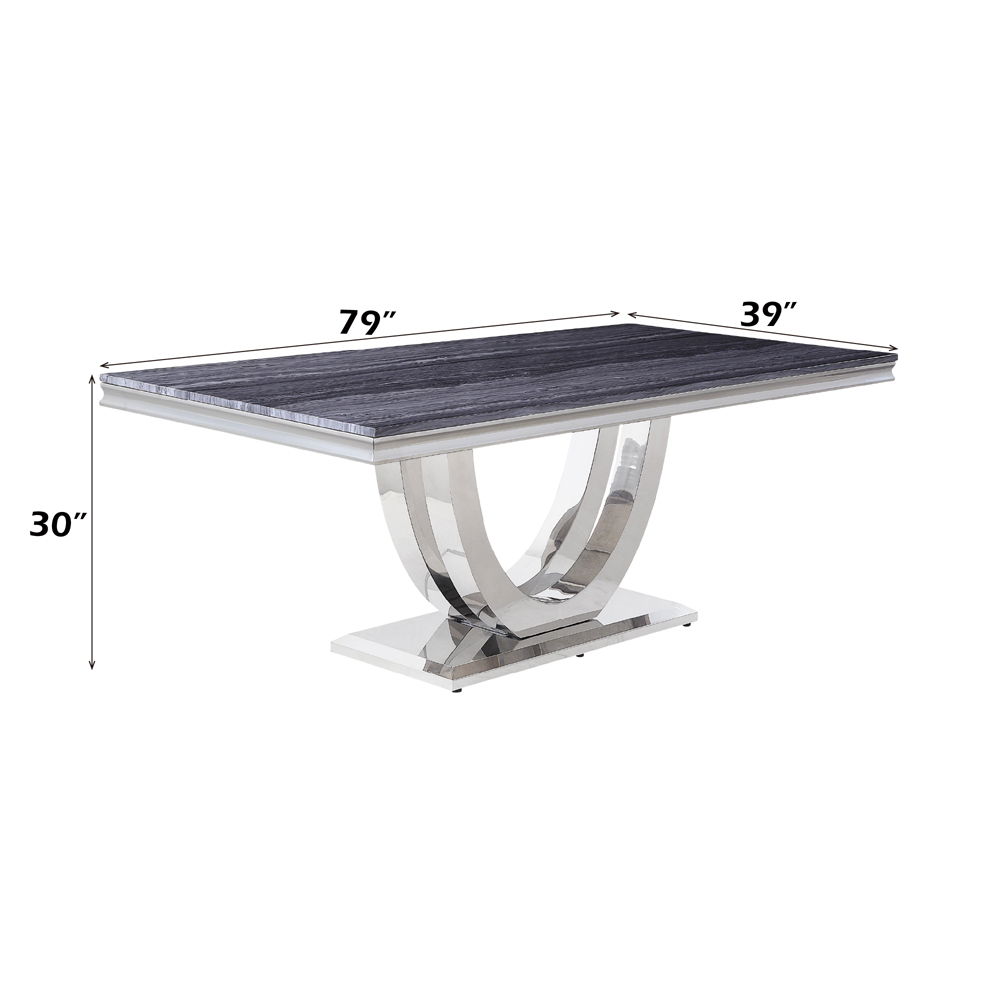 Cambrie - Dining Table With Engineered Stone Top - Engineered Stone Top & Mirrored Silver, silver, view 3
