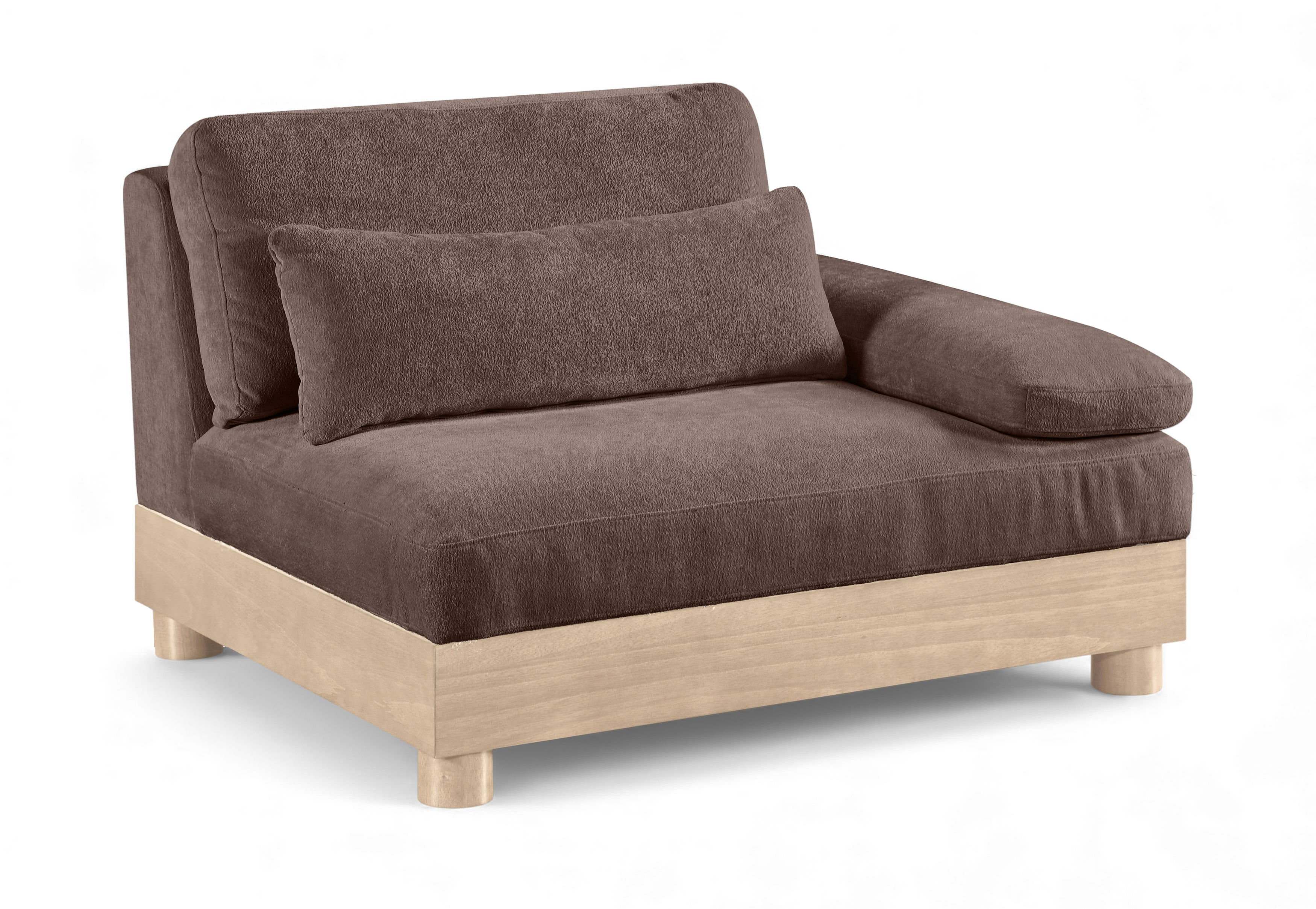 Turin - Chenille Fabric Upholstered Modular Right Arm Chair - Brown / Natural Oak