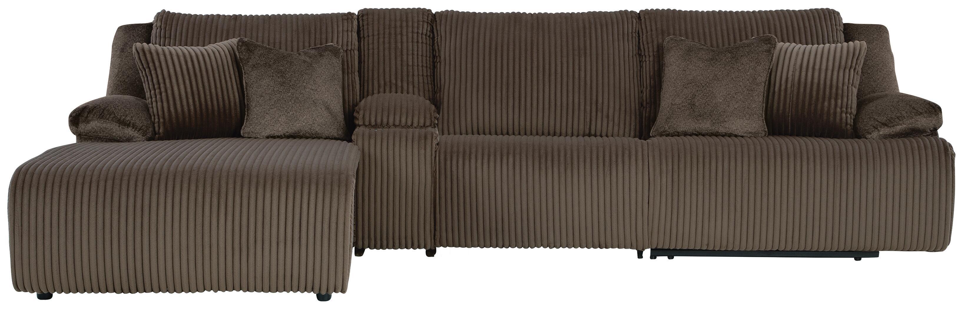 Top Tier - 4-Piece Reclining Sectional With Laf Press Back Chaise, Armless Chair And Storage Console - Chocolate