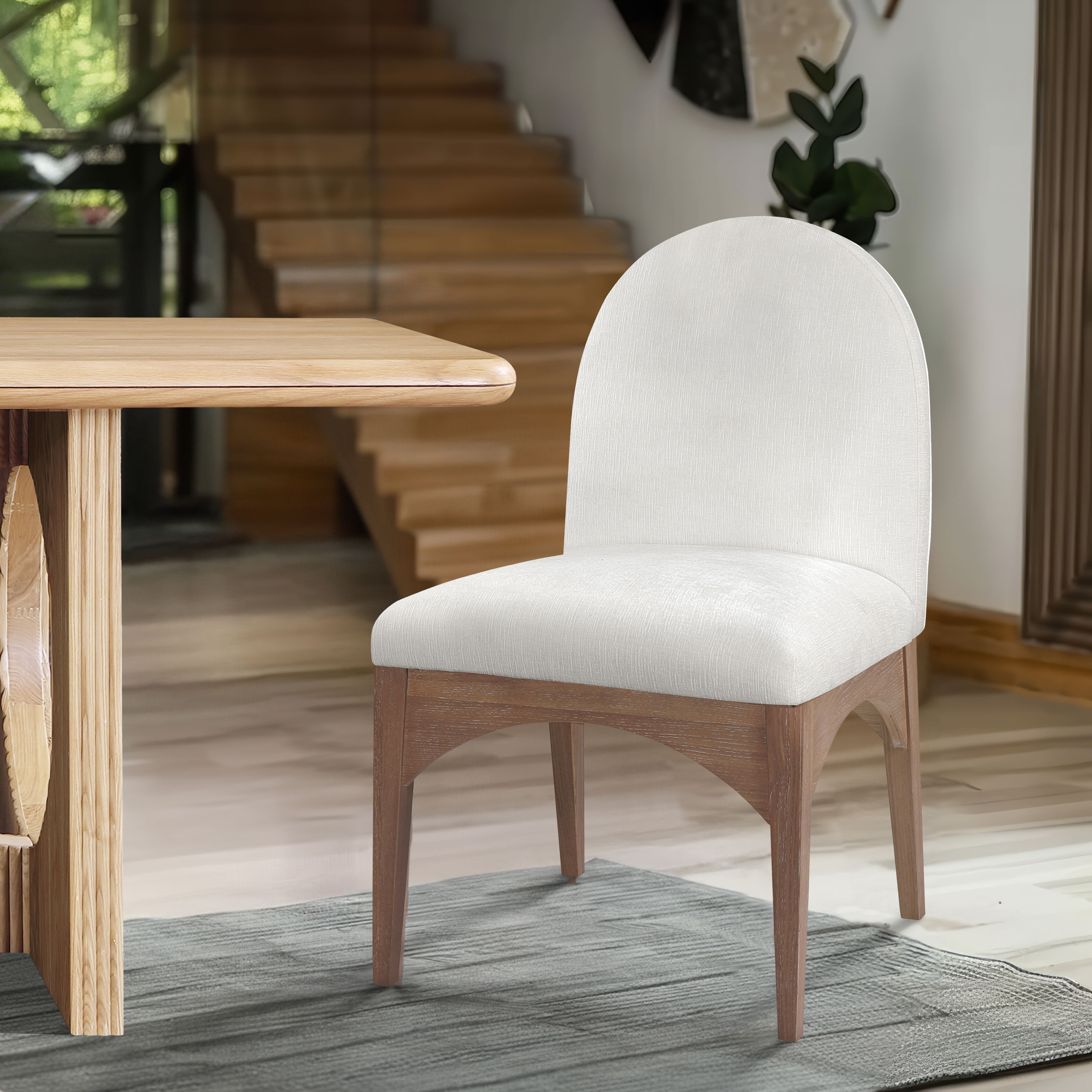 Waldorf - Chenille Dining Side Chair With Natural Legs - Cream