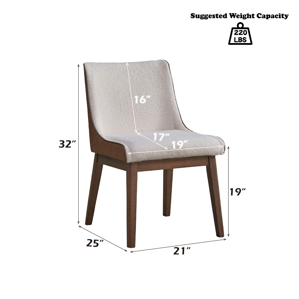 Ginny - Side Chair (Set of 2) - White Boucle, Brown Velvet & Walnut, white, view 7