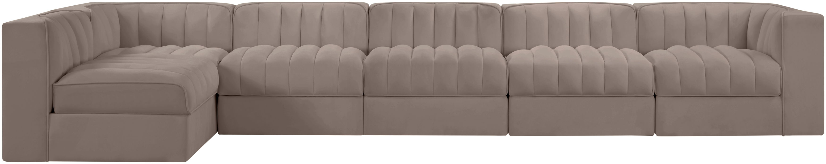 Rummi - Velvet Performance Fabric Upholstered 6 Piece Modular Sectional, L-Shaped (Right) - Taupe