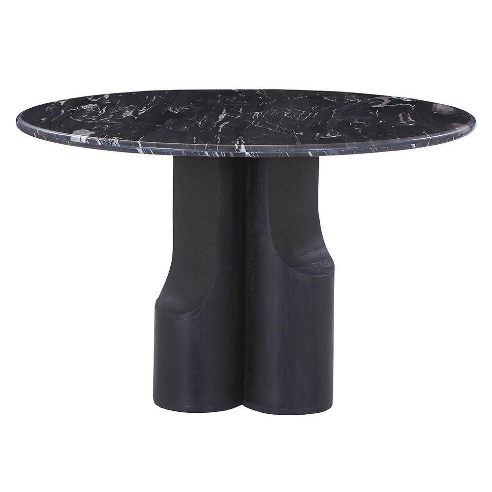 Kinton - Round Dining Table With Natural Marble Top - Black, black, view 3