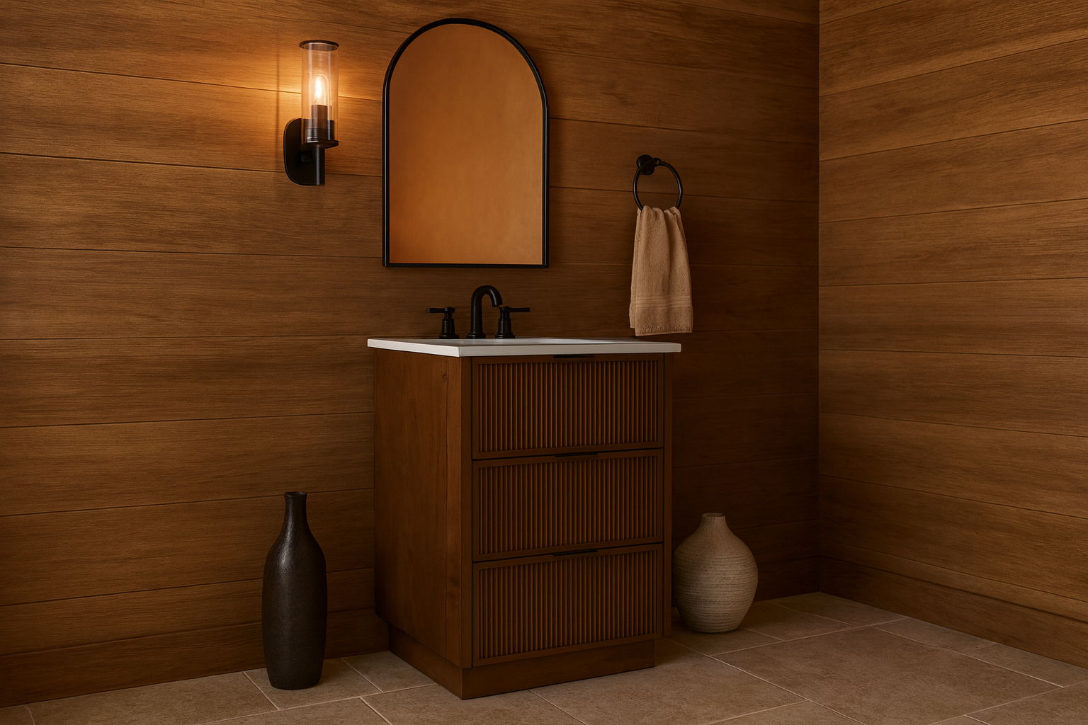 Willard - Engineered Stone And Solid Wood 24" Bathroom Vanity - Brown