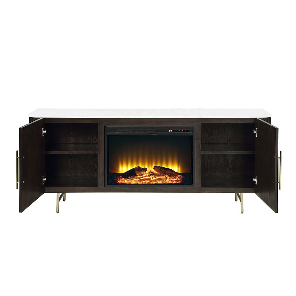 Clayten - Server With Marble Top & Fireplace - White & Espresso, dark brown, view 3