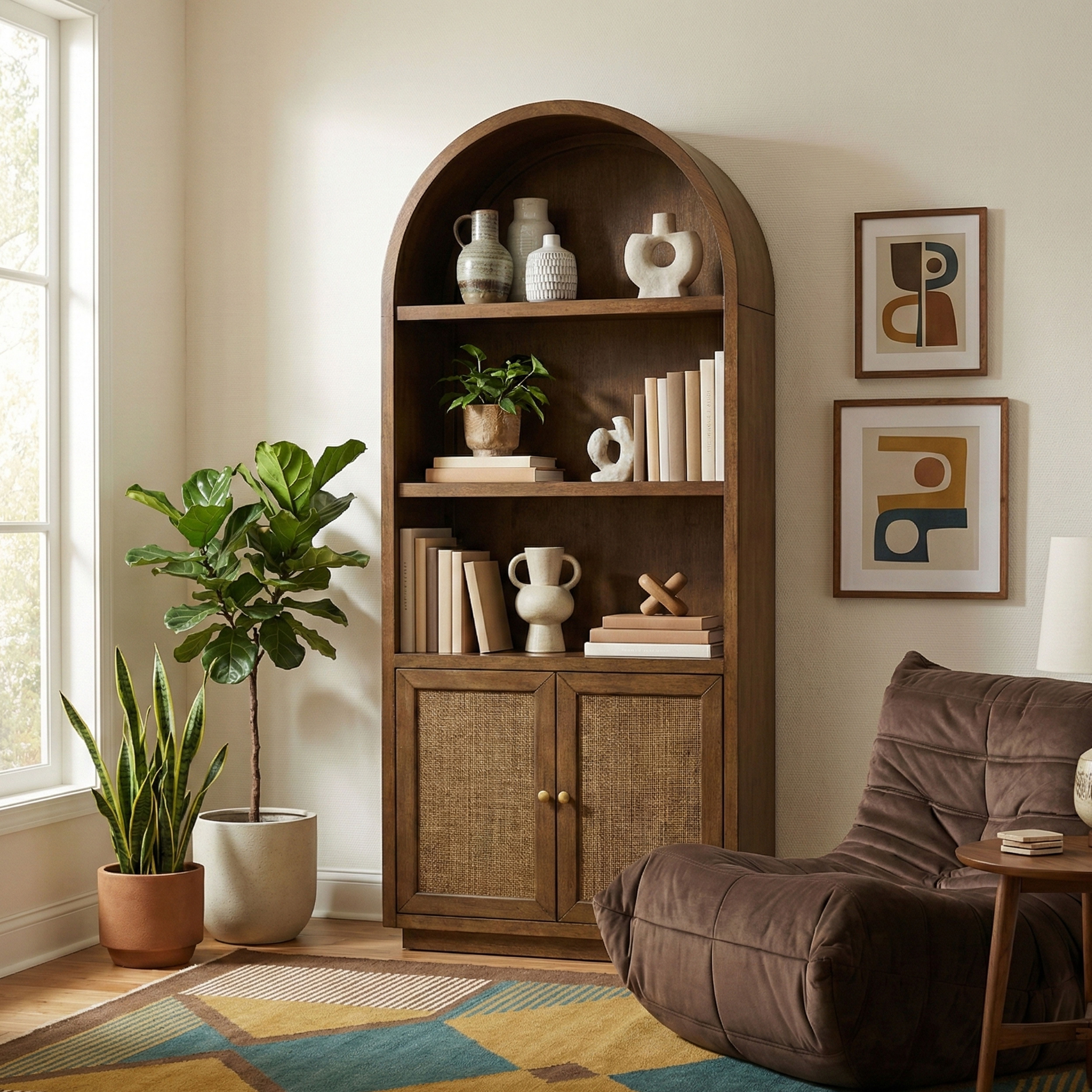 Botanical - Oak Veneer And Solid Wood Bookcase - Brown