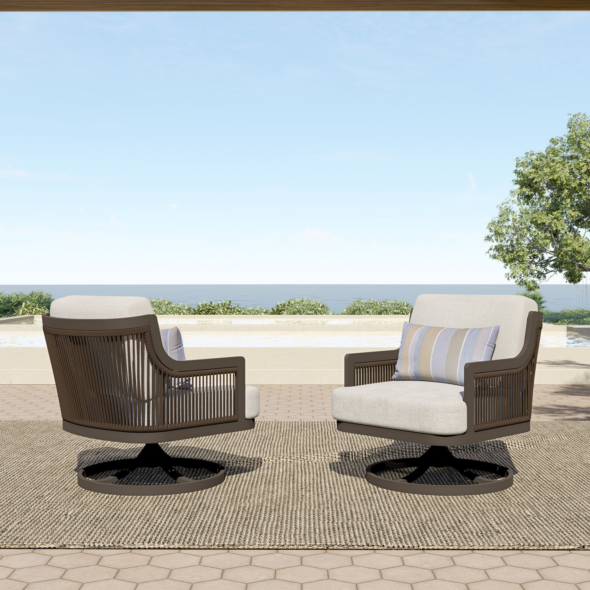 Genova - Patio Swivel Club Chair With Accent Pillow (Set of 2) - Gray, light gray