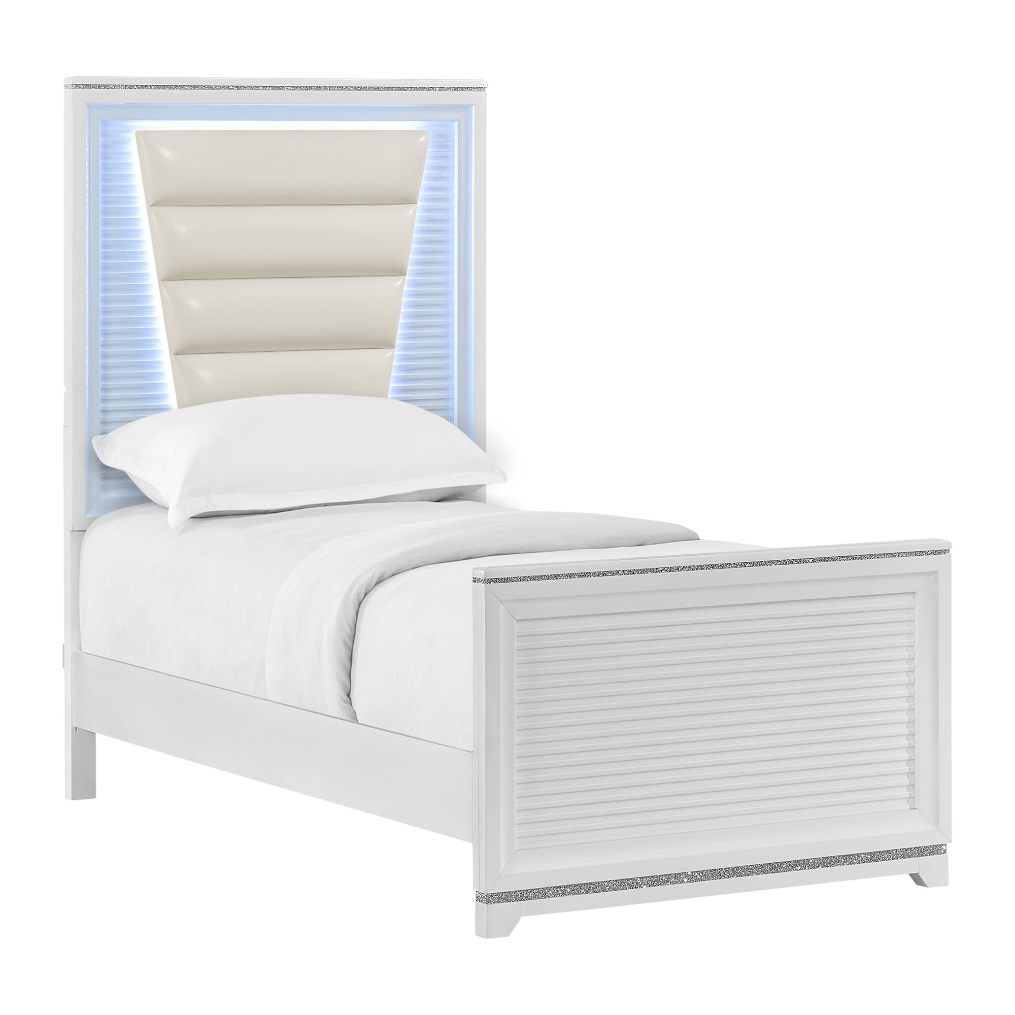 Denmark - Twin Upholstered Bed With LED - White