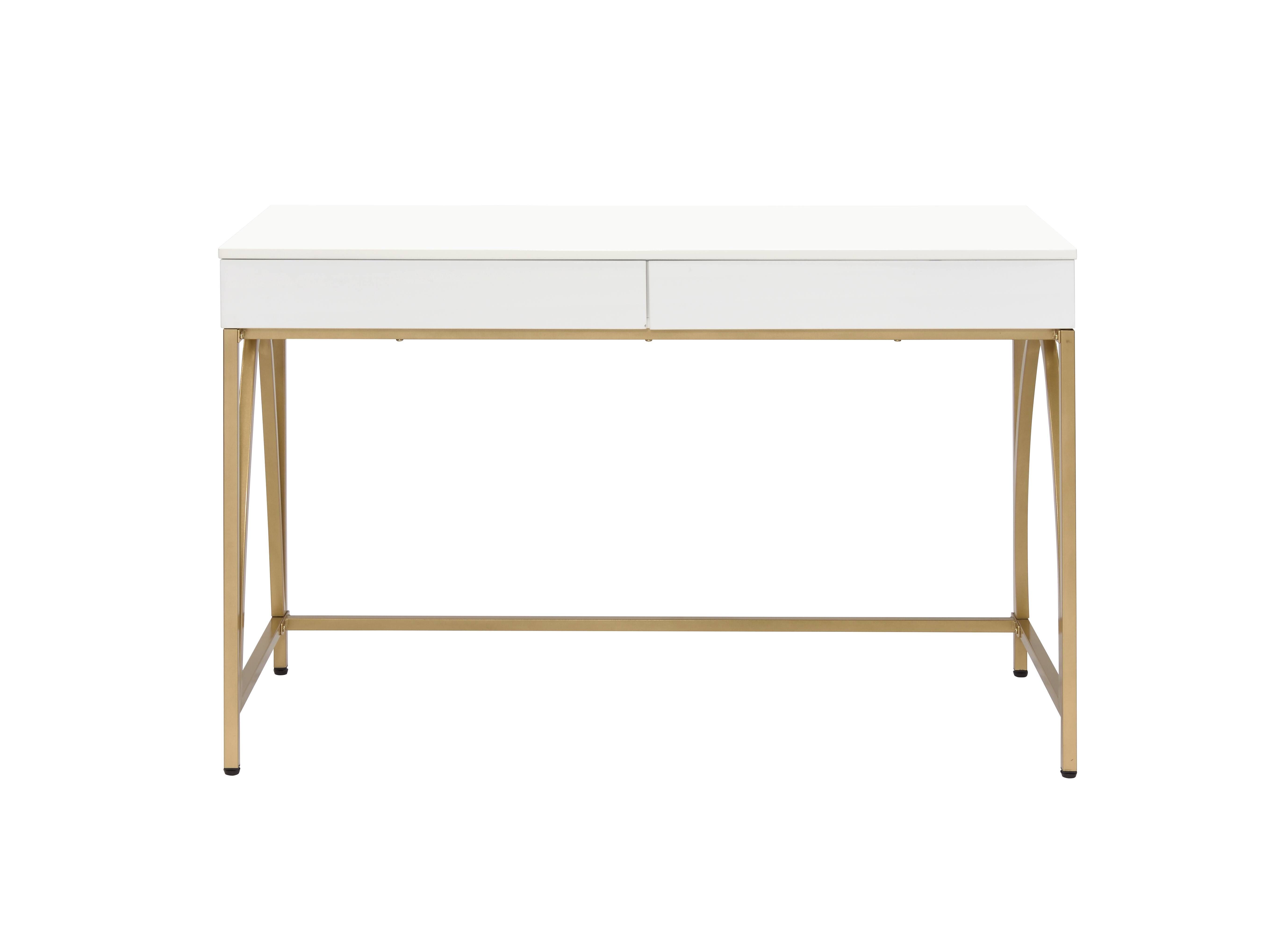 Lightmane - Vanity Desk (Same 92660) - White High Gloss & Gold, white, view 6