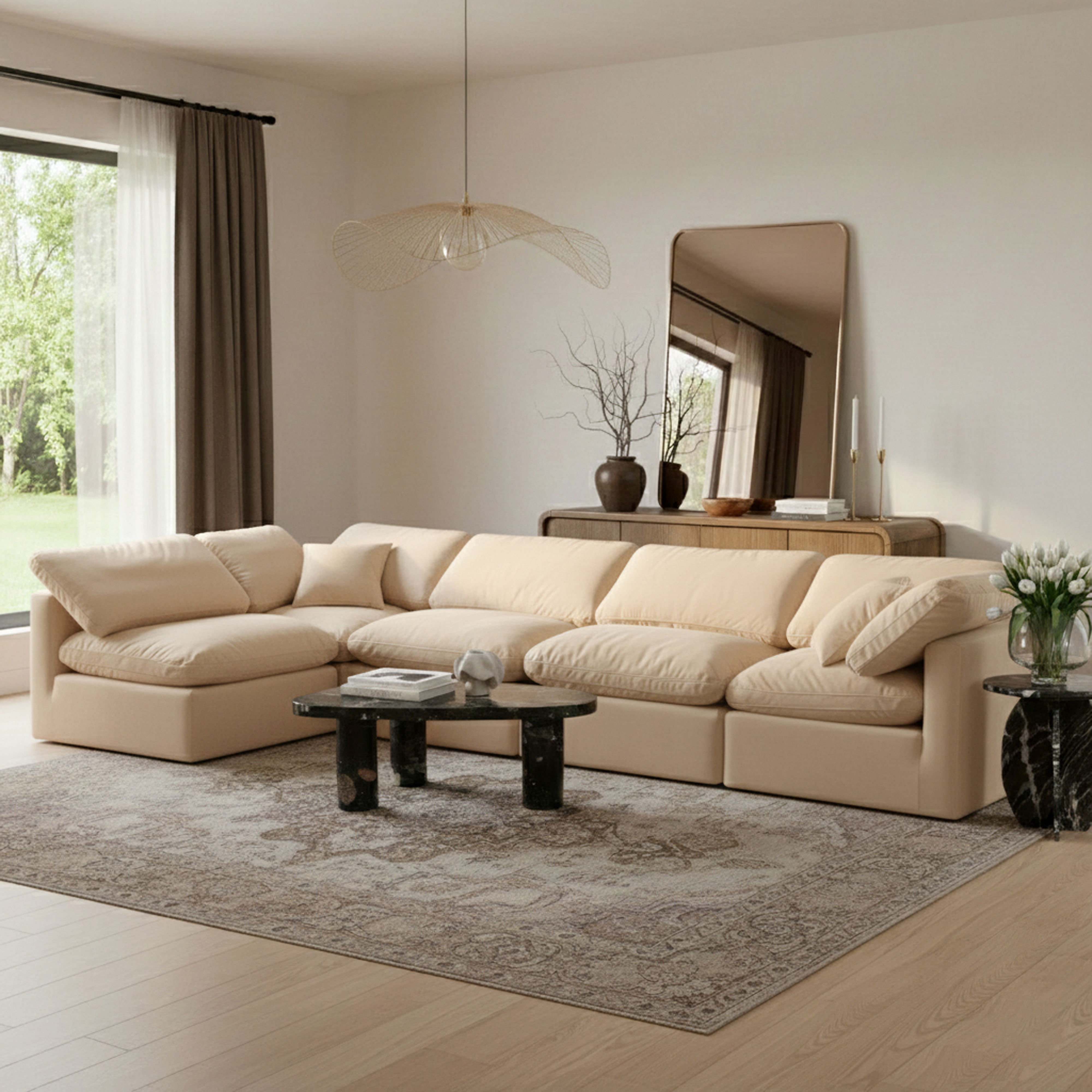 Indulge - Velvet 5 Piece Modular Sectional - Beige