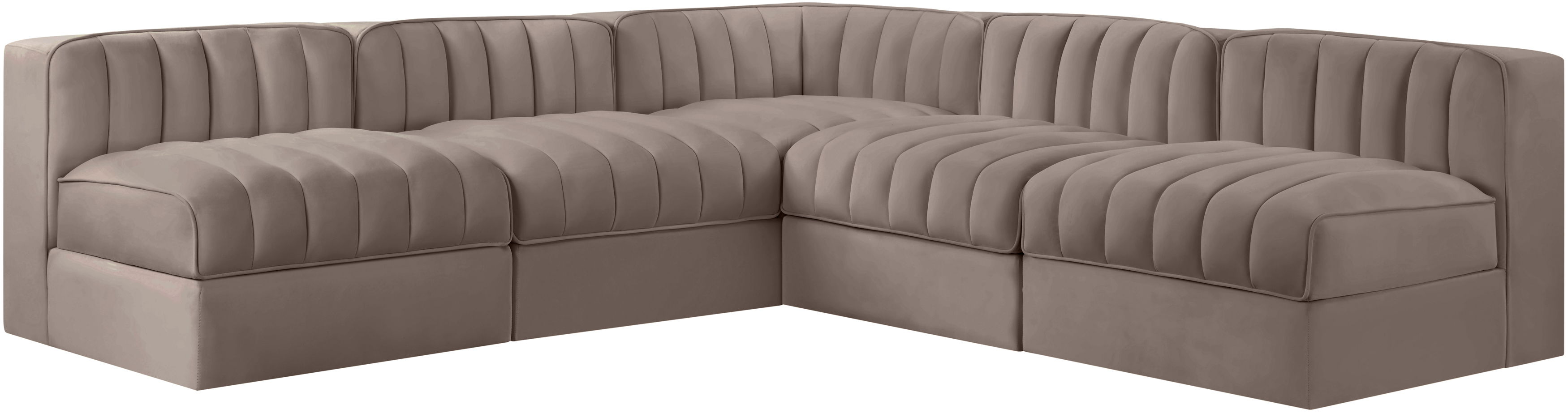 Rummi - Armless Velvet Performance Fabric Upholstered 5 Piece Modular Sectional - Taupe