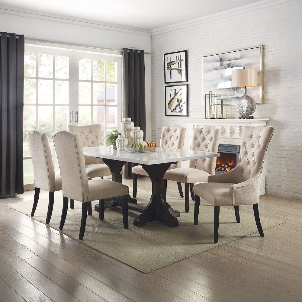 Gerardo - 30" Dining Table - White Marble Top & Weathered Espresso, white, view 3