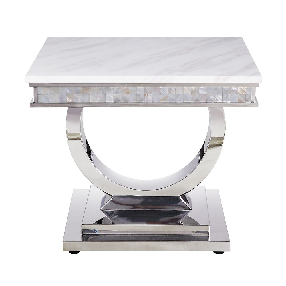 Zander - Sofa Table - White Printed Faux Marble Top & Mirrored Silver, white, view 3
