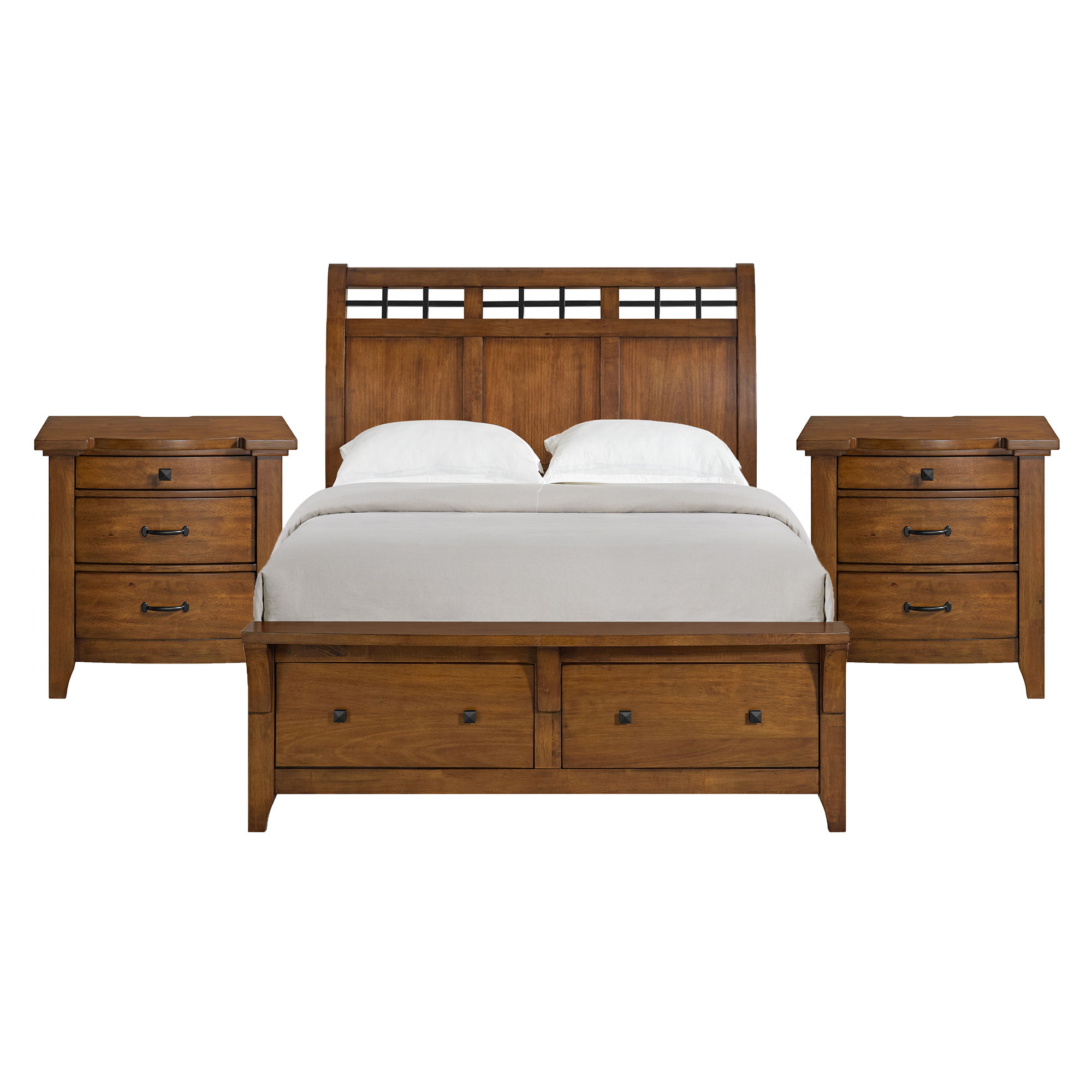 Gage - Queen Sleigh Storage 3 Piece Bedroom Set With 2 Nightstands - Chestnut