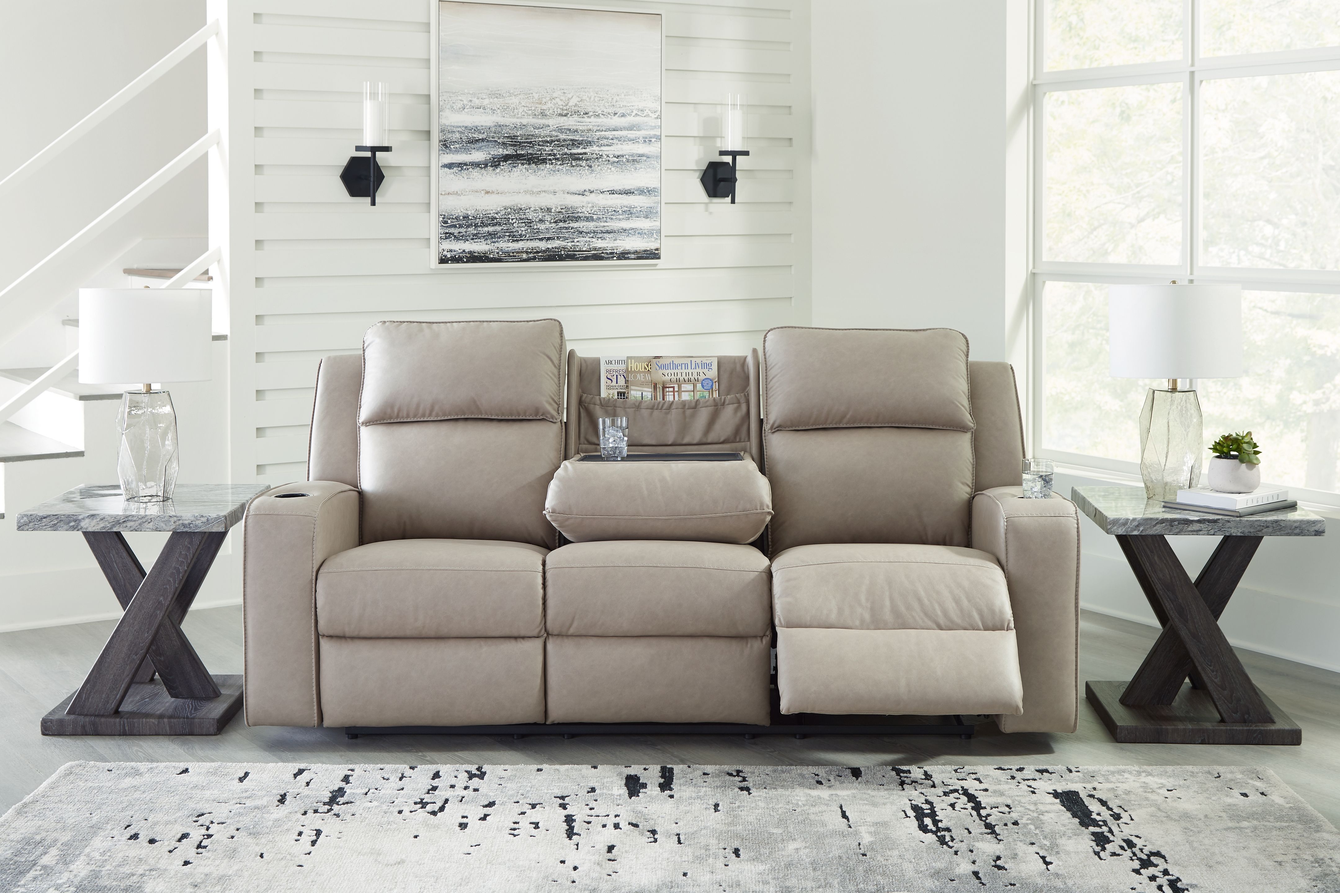 Ashley Furniture Lavenhorne - Rec Sofa W/Drop Down Table - Pebble - Image 7
