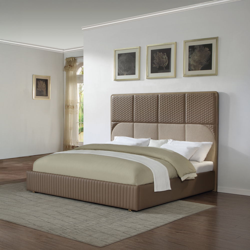 Marcelino - Eastern King Bed - Brown & Beige, light brown