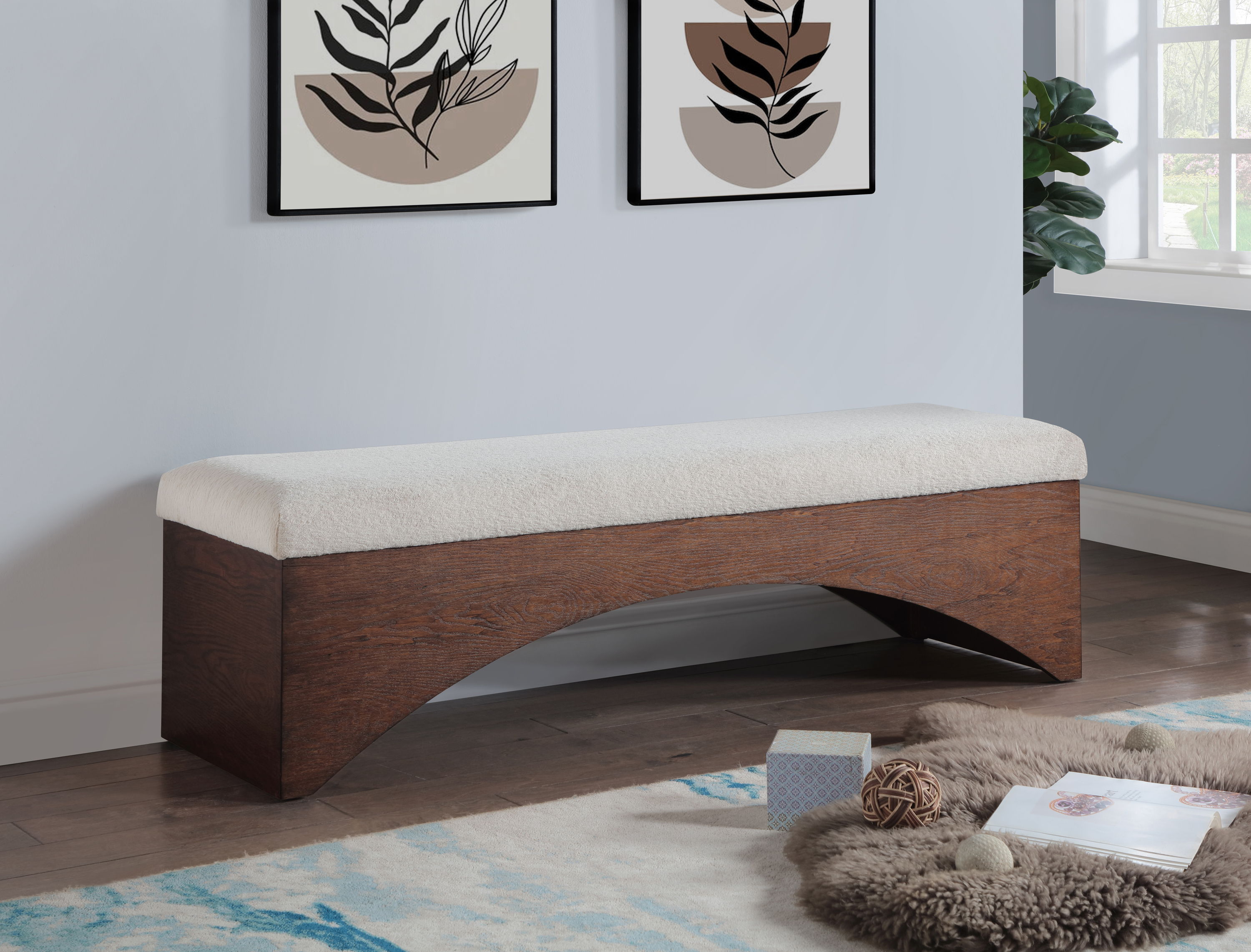 Lawson - Bench With Brown Base - Beige