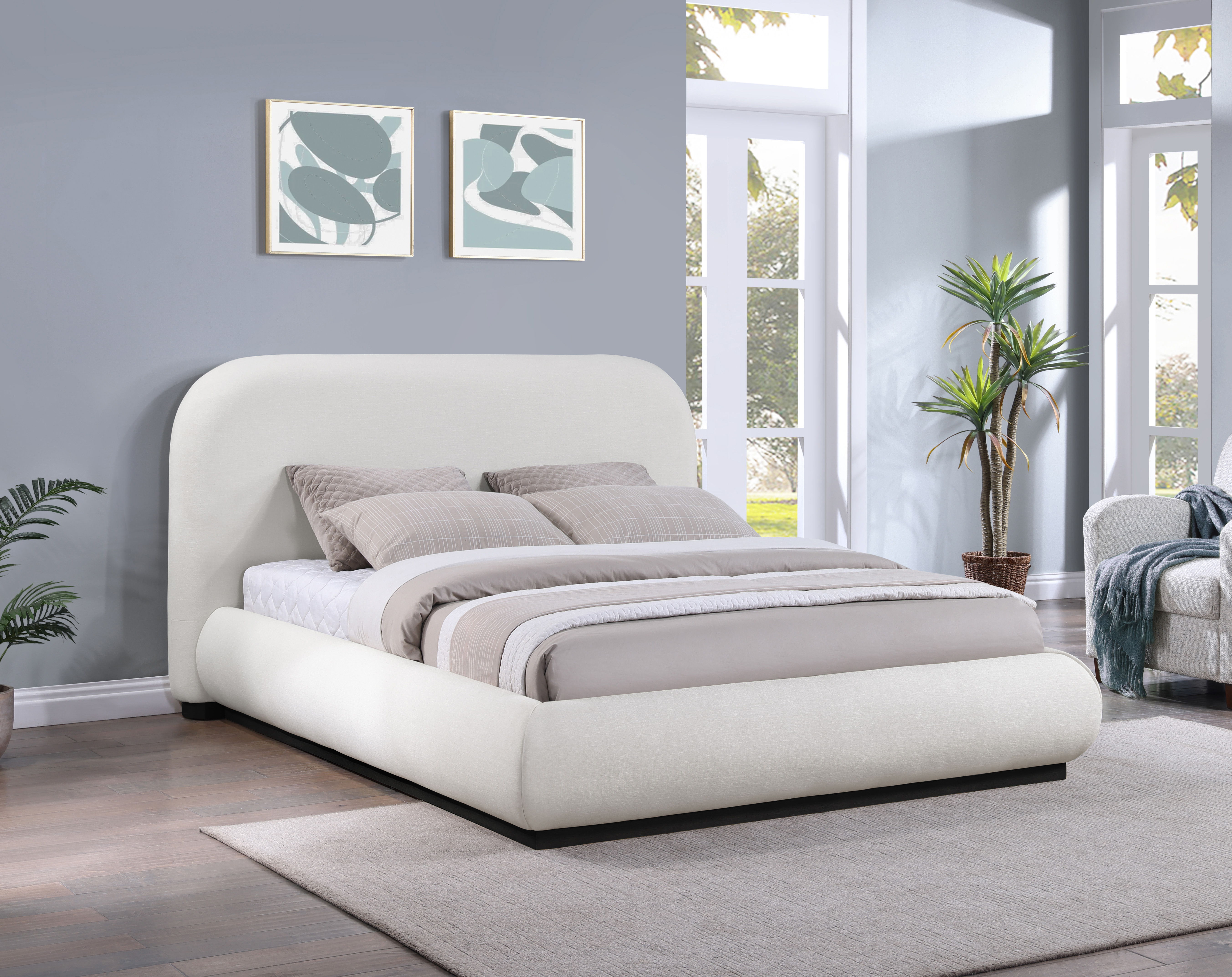 Vaughn - Linen Full Bed With Black Base - Cream