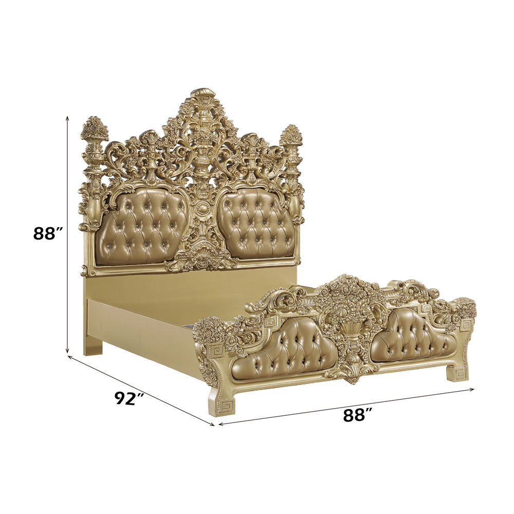 Seville - Eastern King Bed - Synthetic Leather & Gold, gold, view 5