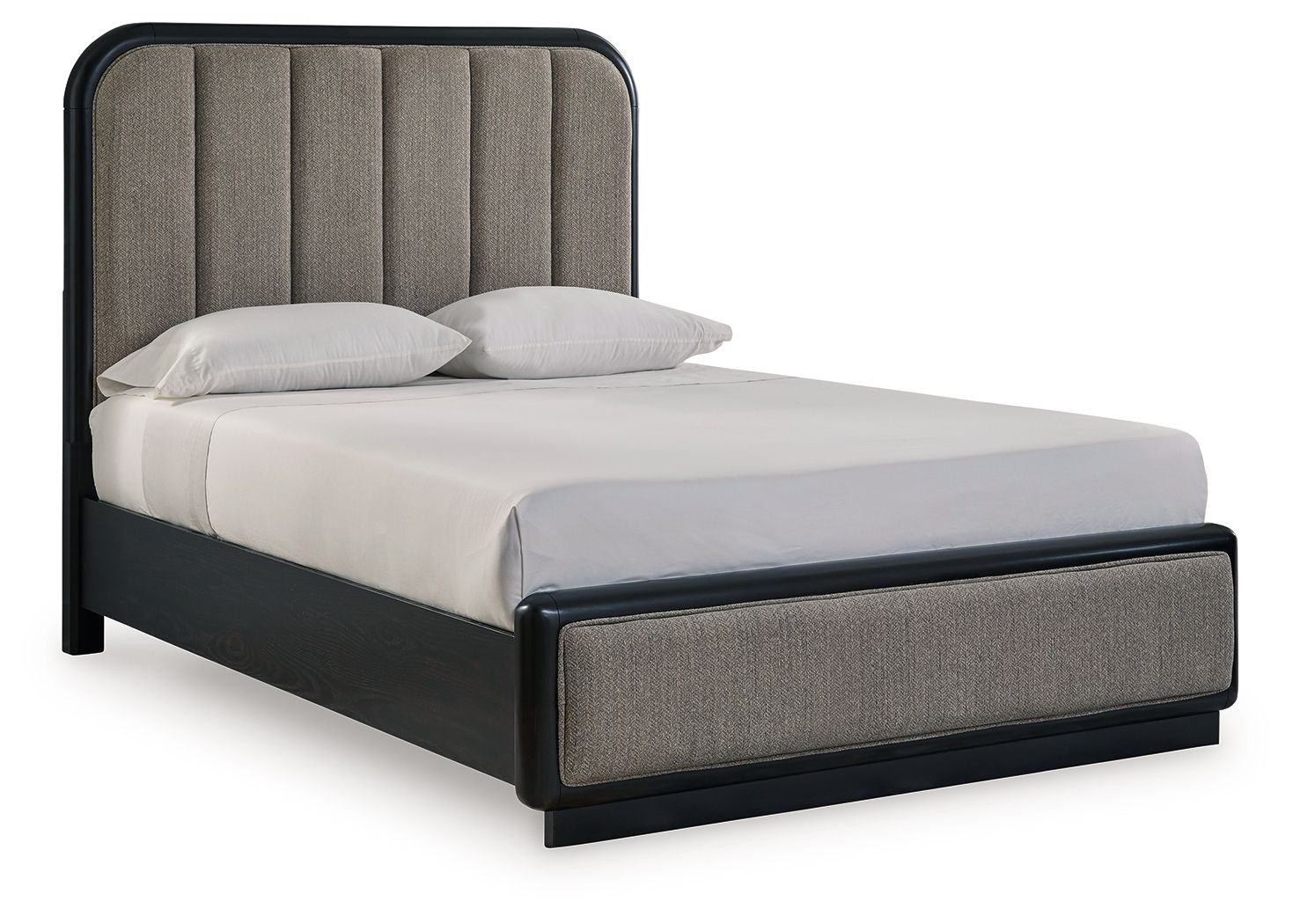 Ashley Furniture Rowanbeck - 5 Pc. - Dresser, Mirror, Chest, Queen Upholstered Panel Bed - Gray / Black - Image 9