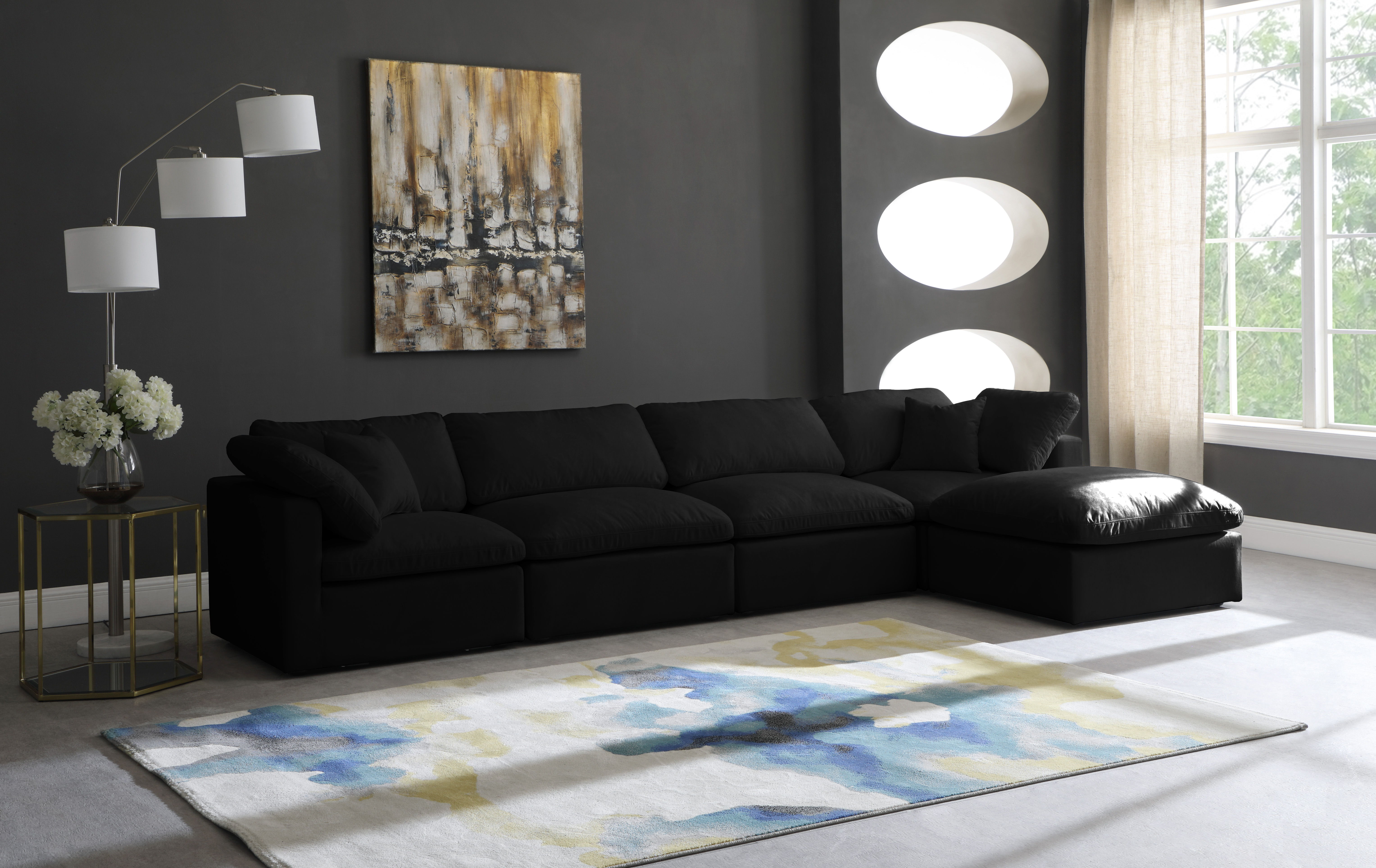 Plush - 5 Piece Modular Sectional With Chaise - Black