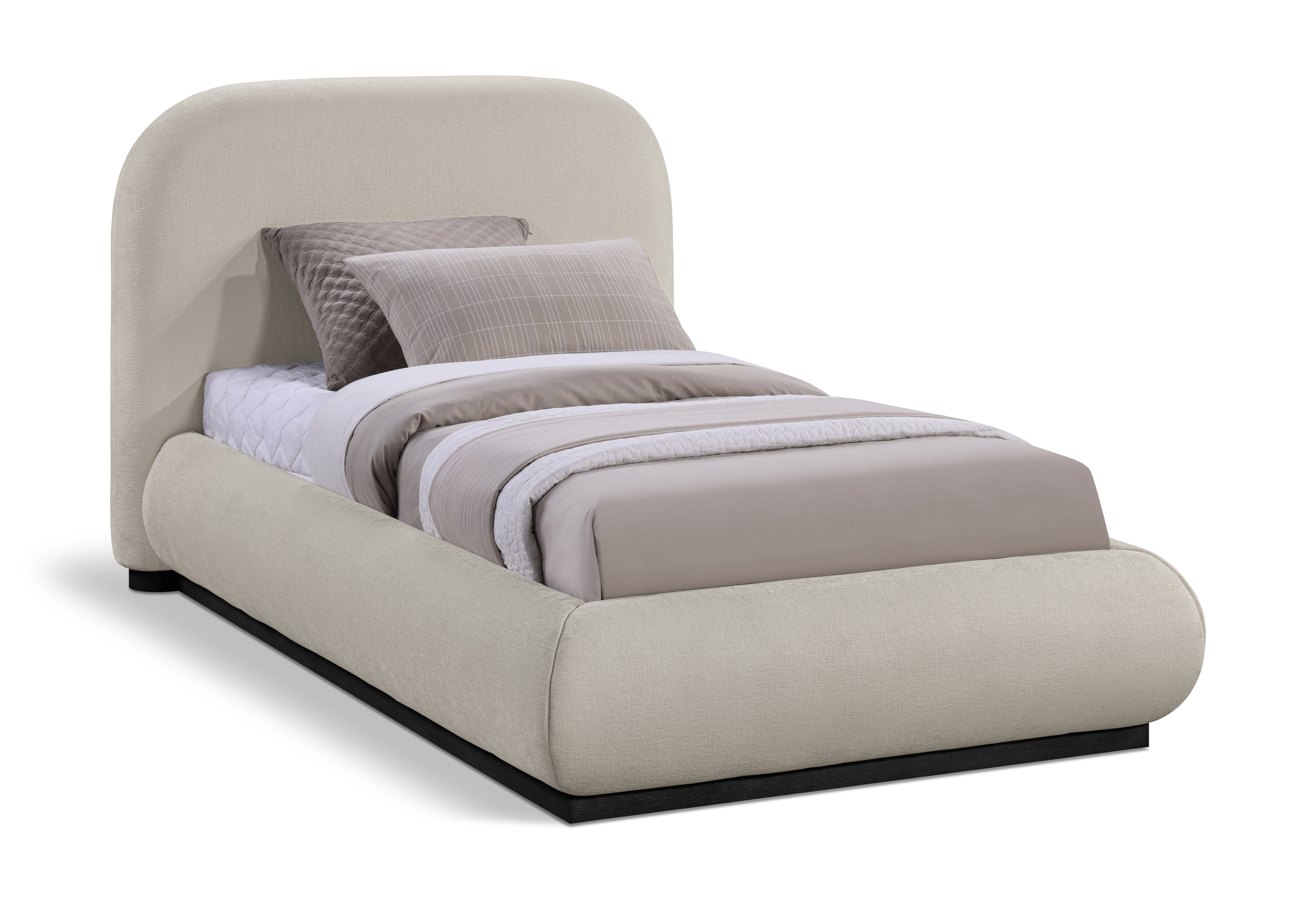 Vaughn - Chenille Twin Bed With Black Base - Beige