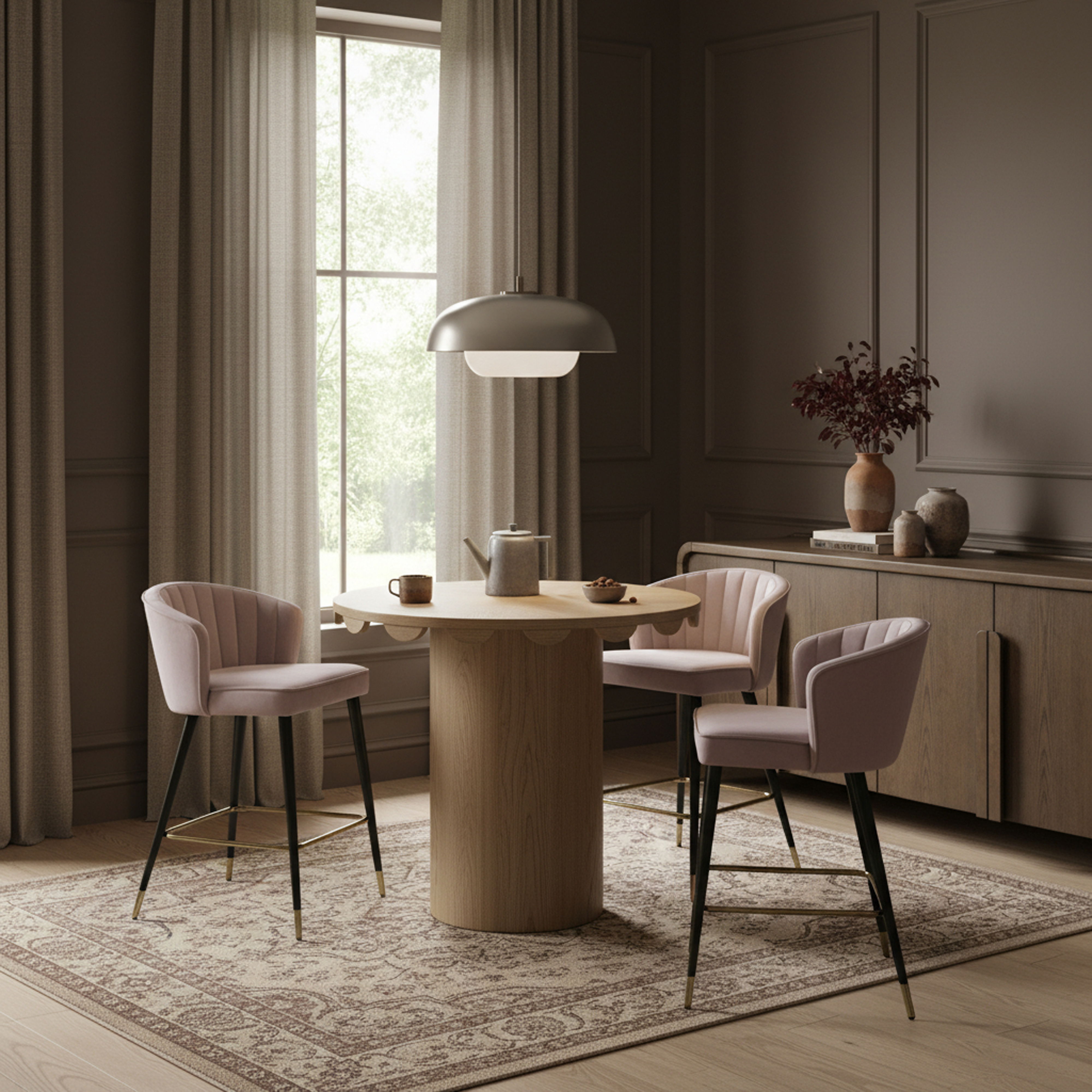 Dahlia - Solid Wood And Natural Cane Bar Height Table - Natural