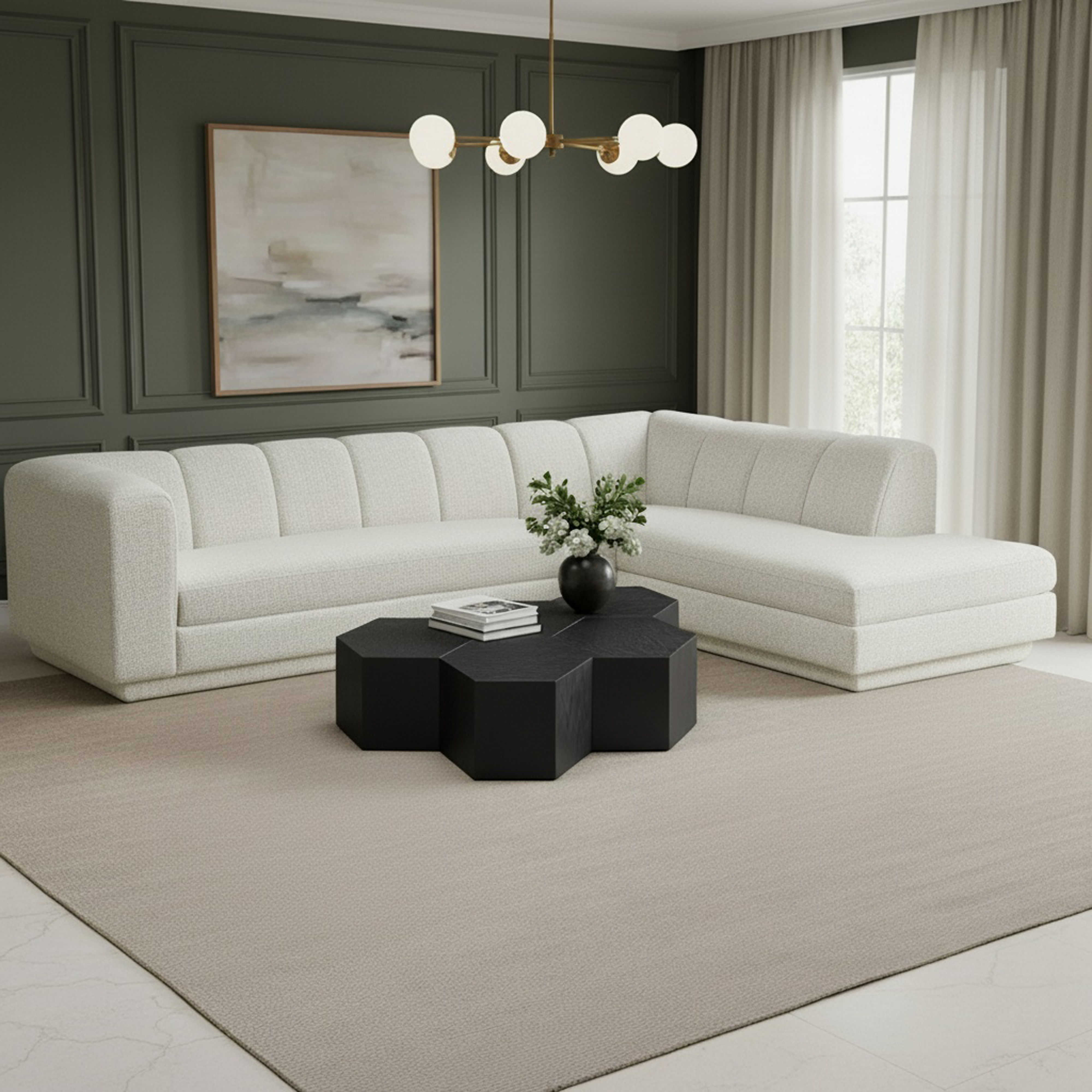Modari - Fabric Upholstered 2 Piece RAF Modular Sectional - Cream