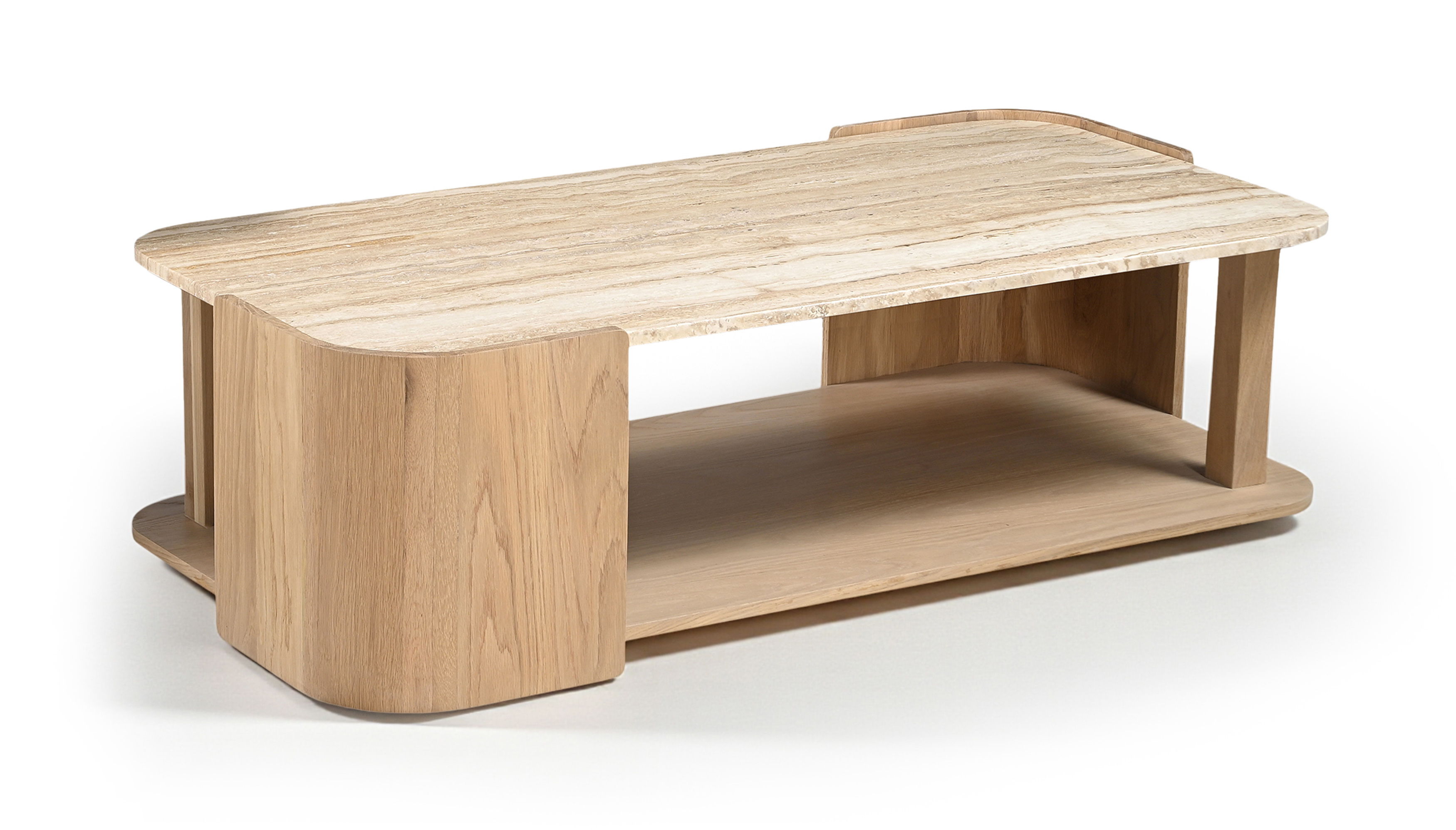 Calabria - Marble And Oak Wood Coffee Table - Beige / Natural