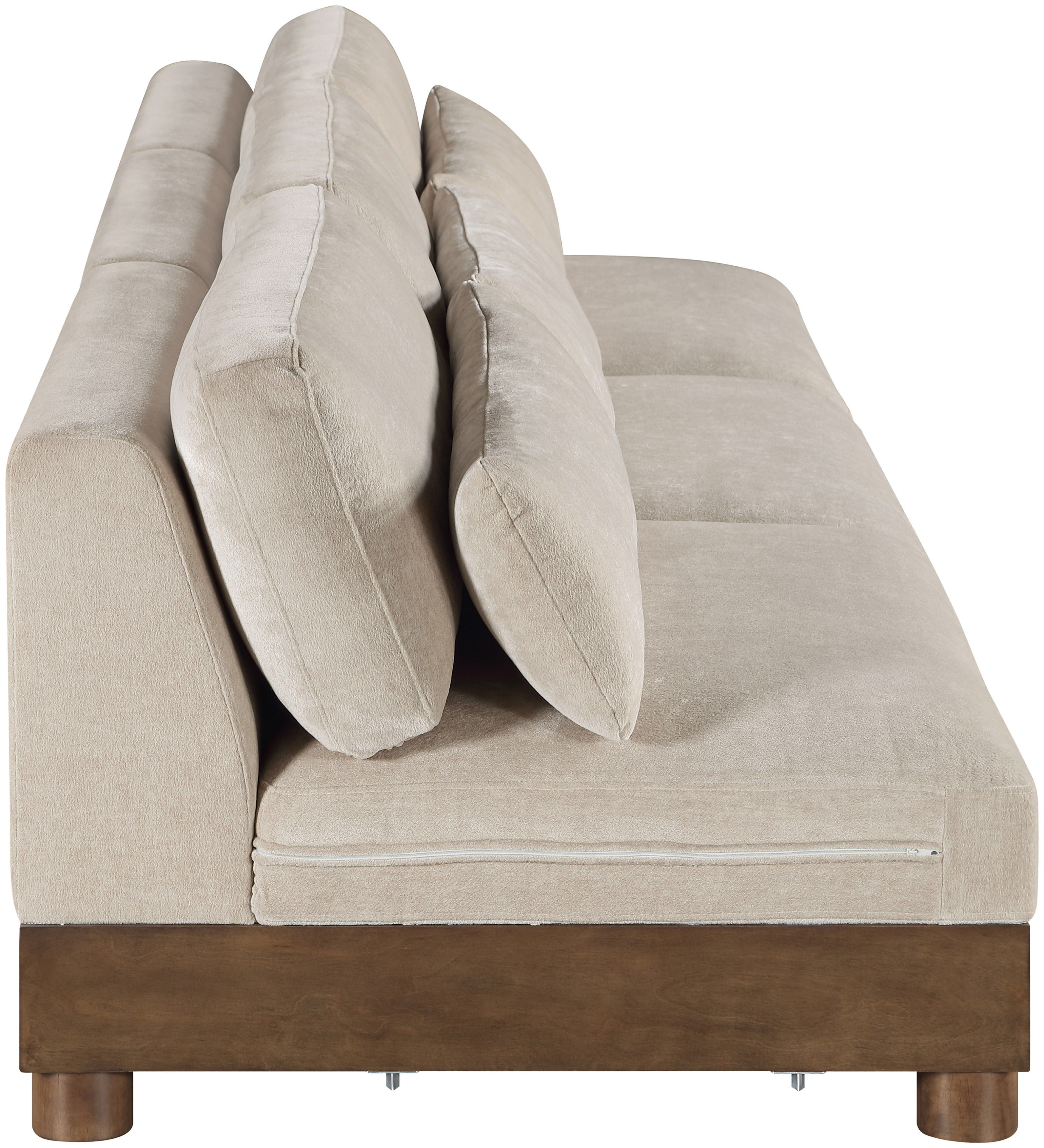 Turin - 120" Chenille Fabric Upholstered 3 Piece Modular Sofa (3 Armless Chairs) - Taupe / Brown Walnut