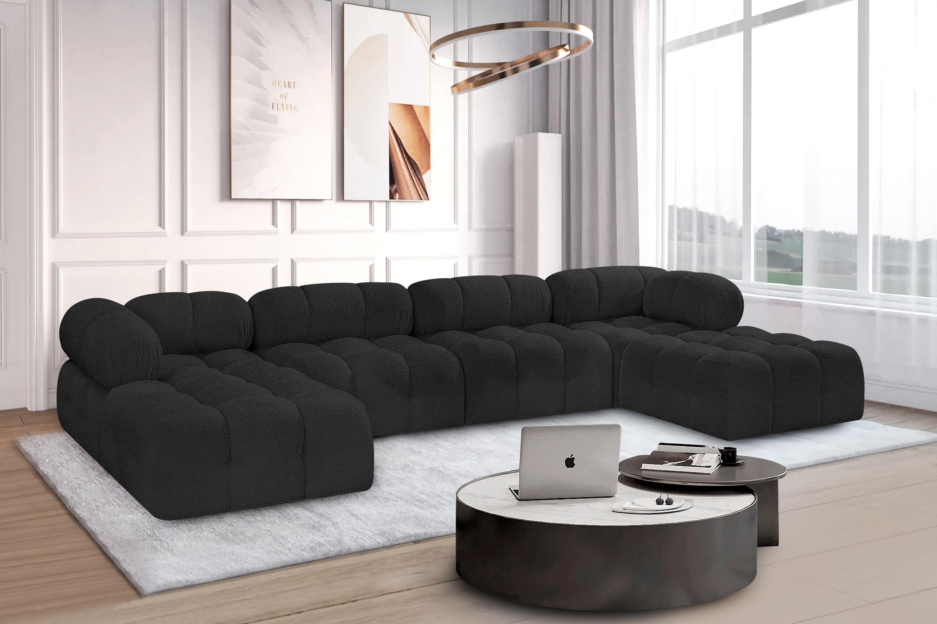 Ames - 6 Piece Fabric Modular U-Shaped Sectional - Black