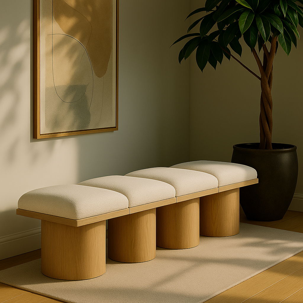 Pavilion - 62" 4 Piece Modular Bench With Natural Base - Cream
