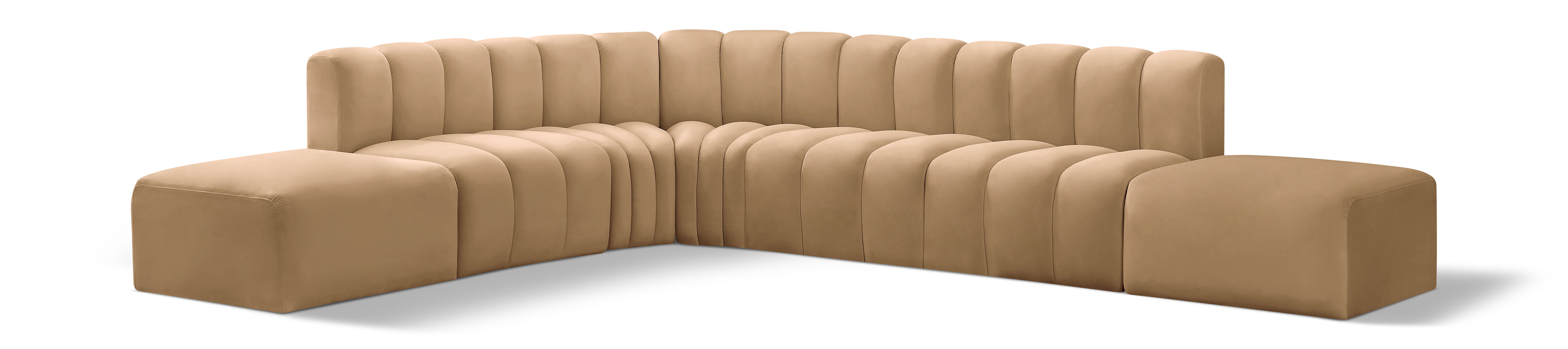 Arc - Velvet 7 Piece Corner Modular Sofa - Camel