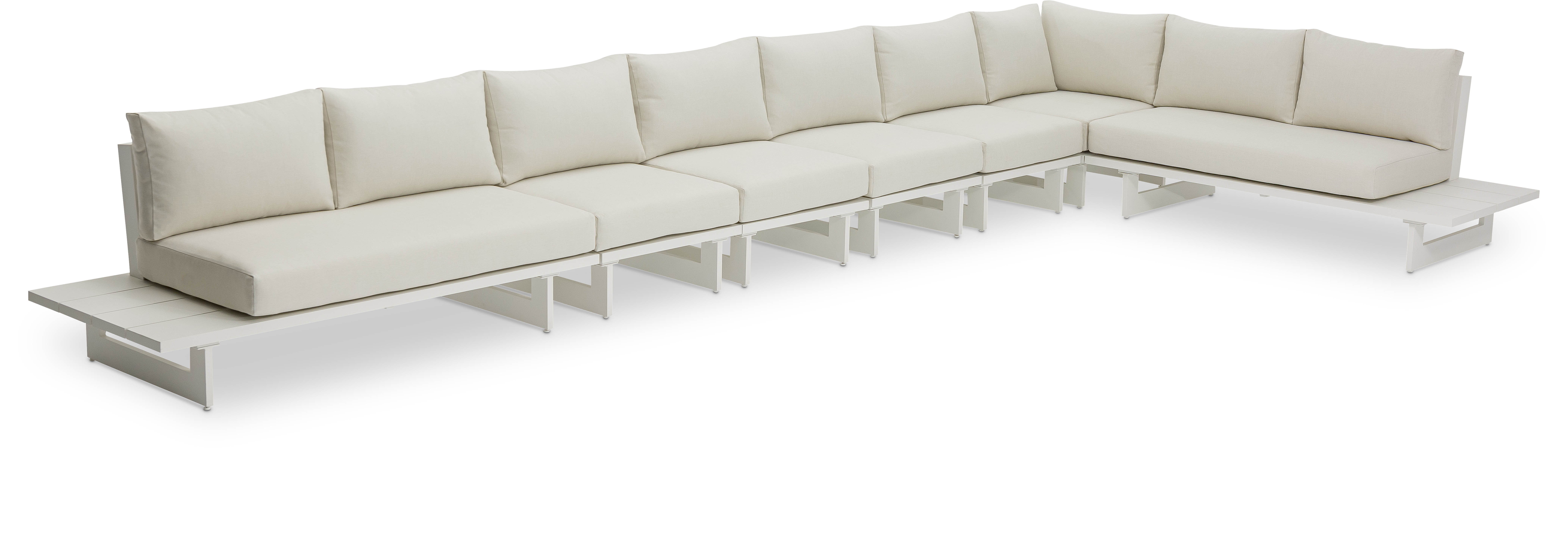 Maldives - 7 Piece Water Resistant Outdoor Patio Modular Right Arm Facing Sectional With White Base - Cream