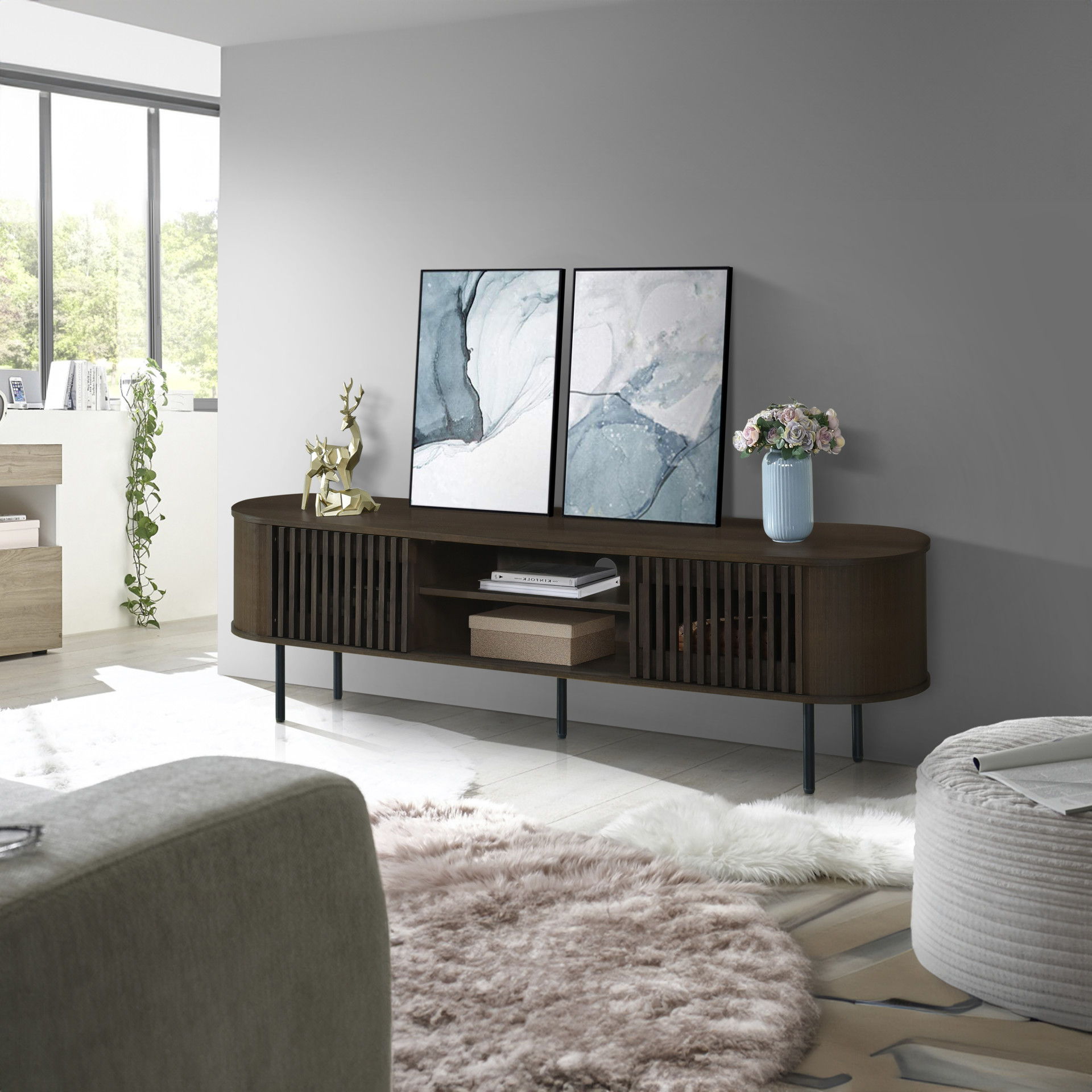 Brax - 70" TV Console - Walnut, dark brown, view 5