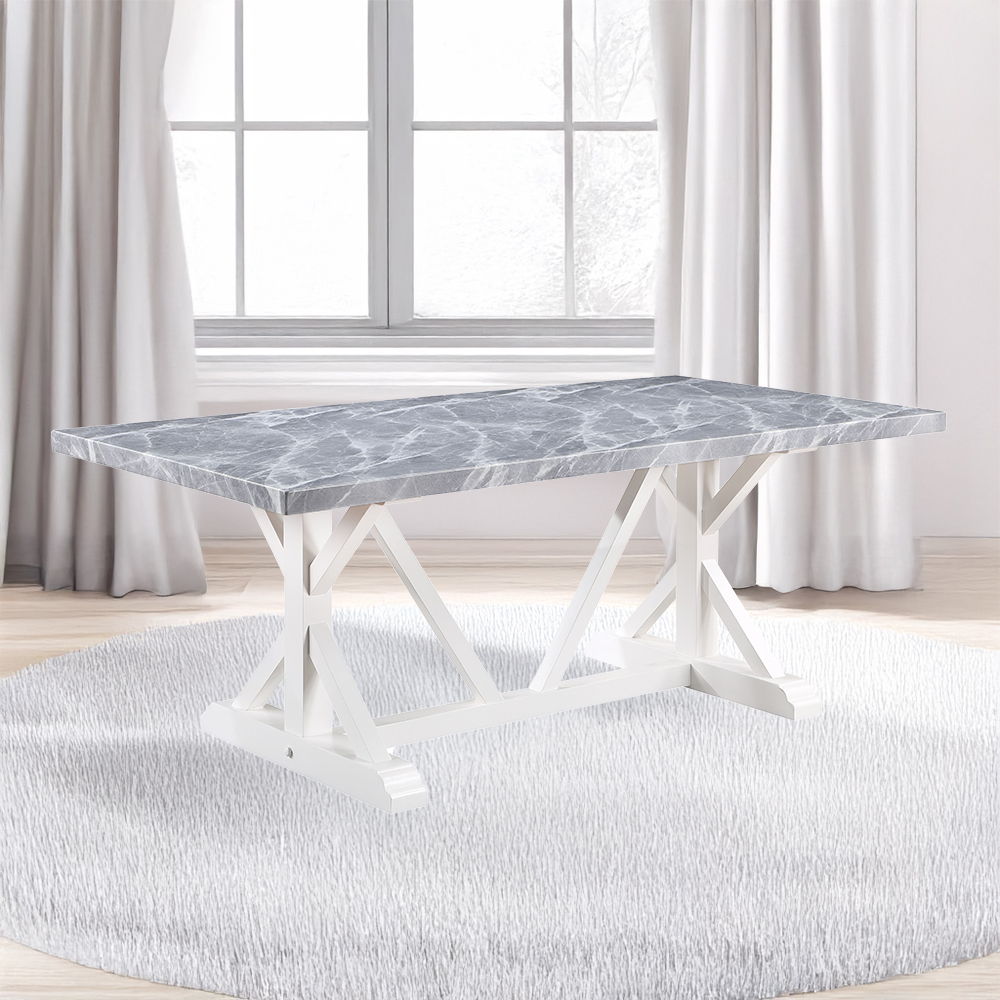 Hollyn - Dining Table With Engineered Stone Top - Engineered Stone & White, gray