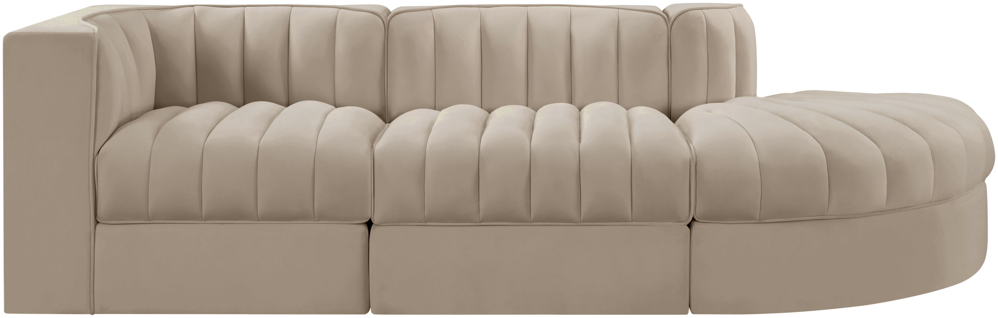 Rummi - Velvet Performance Fabric Upholstered 3 Piece Modular Sectional - Beige