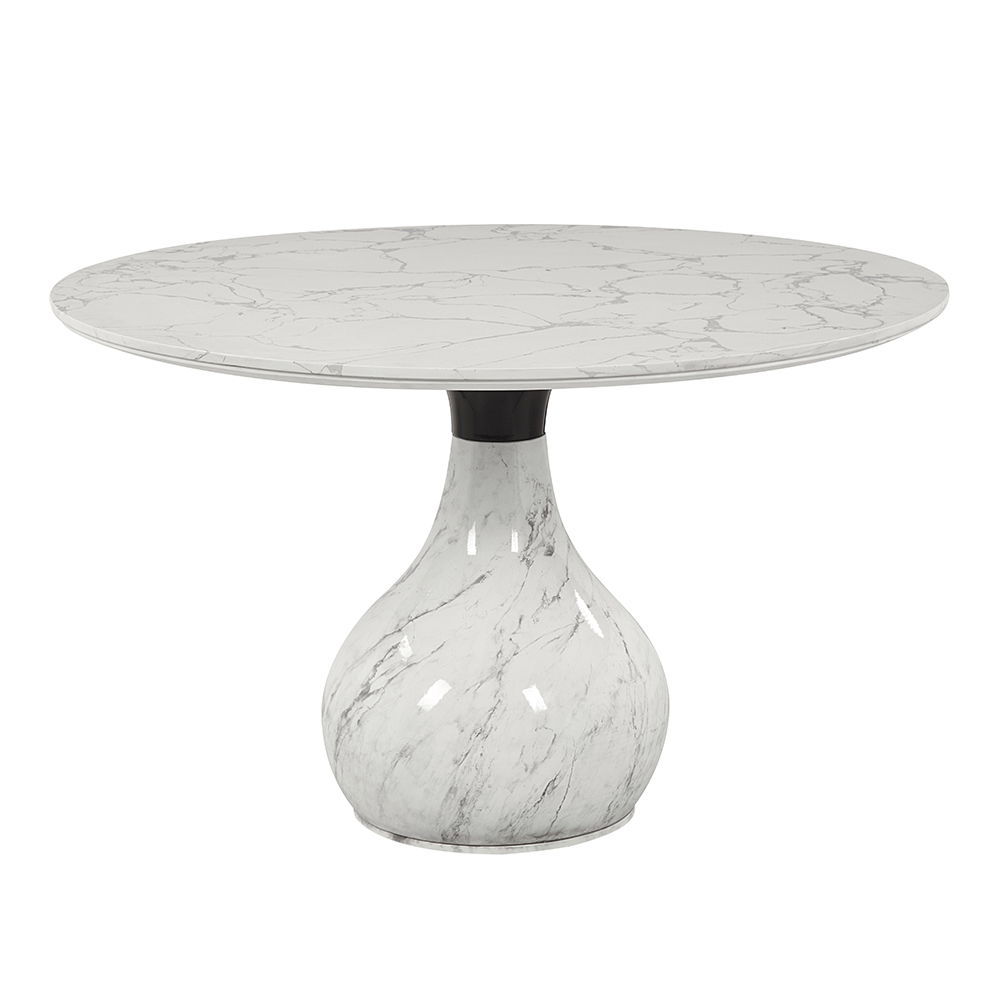 Koen - Round Dining Table, Engineering Marble Top - White & Black, white, view 2