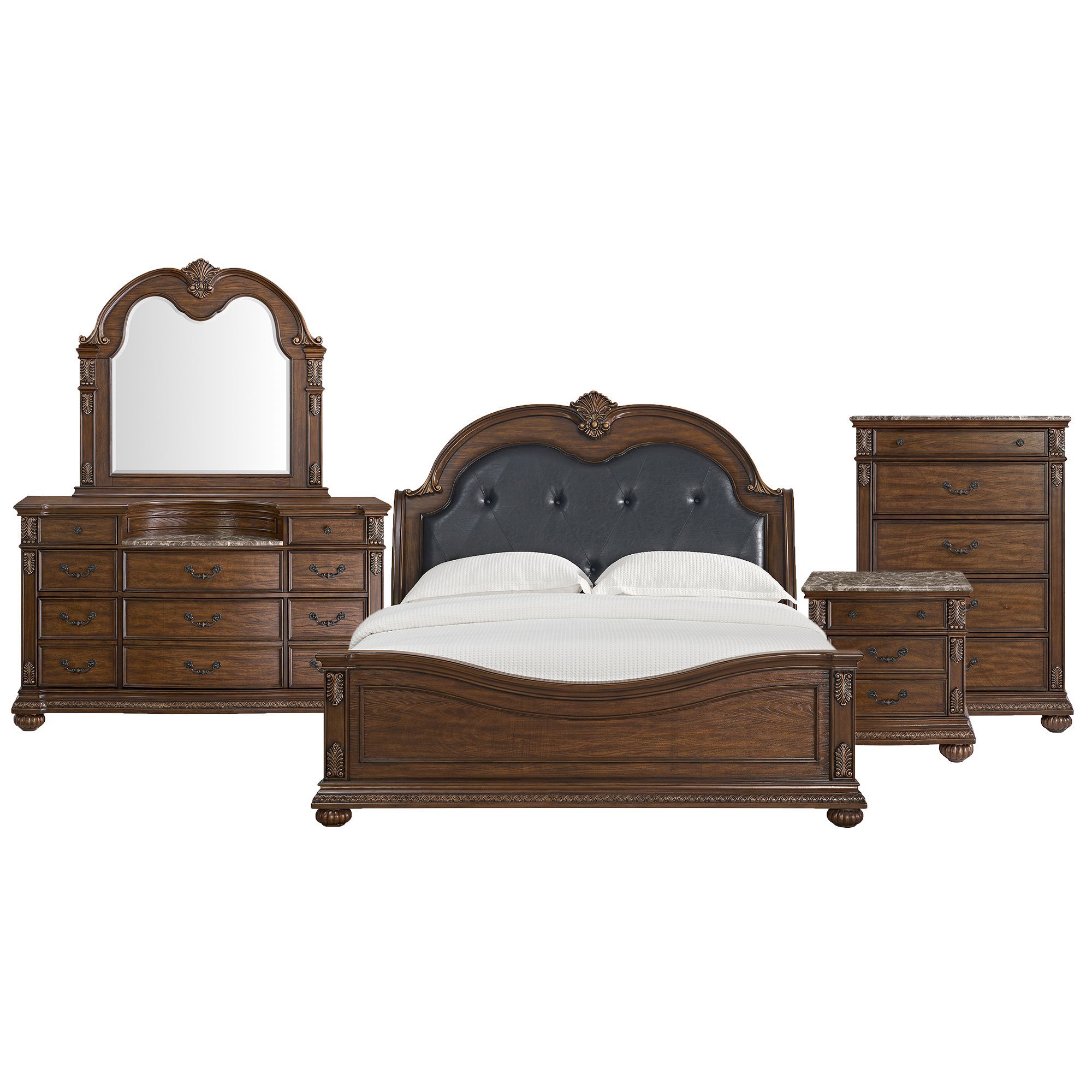 King · 5 Pc · Bedroom Set With Black PU