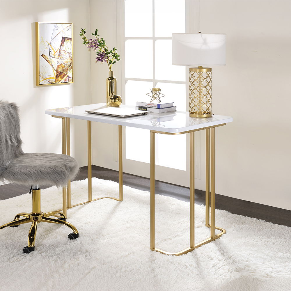Estie - Writing Desk (Same Ac00902) - White & Gold, white, view 4